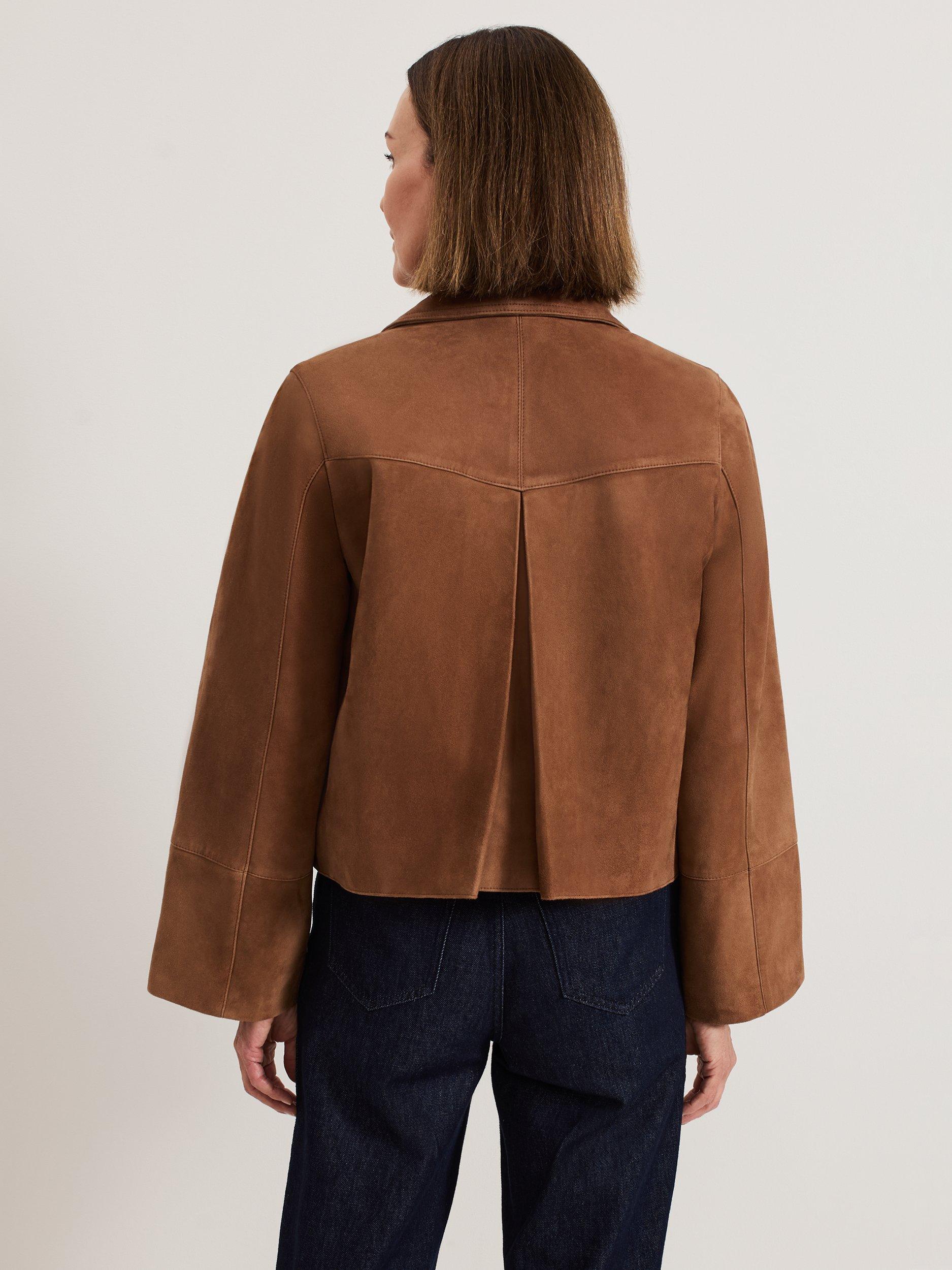 Product image 2 of 8, which shows Phase Eight Indira Suede Jacket, Tan, 6