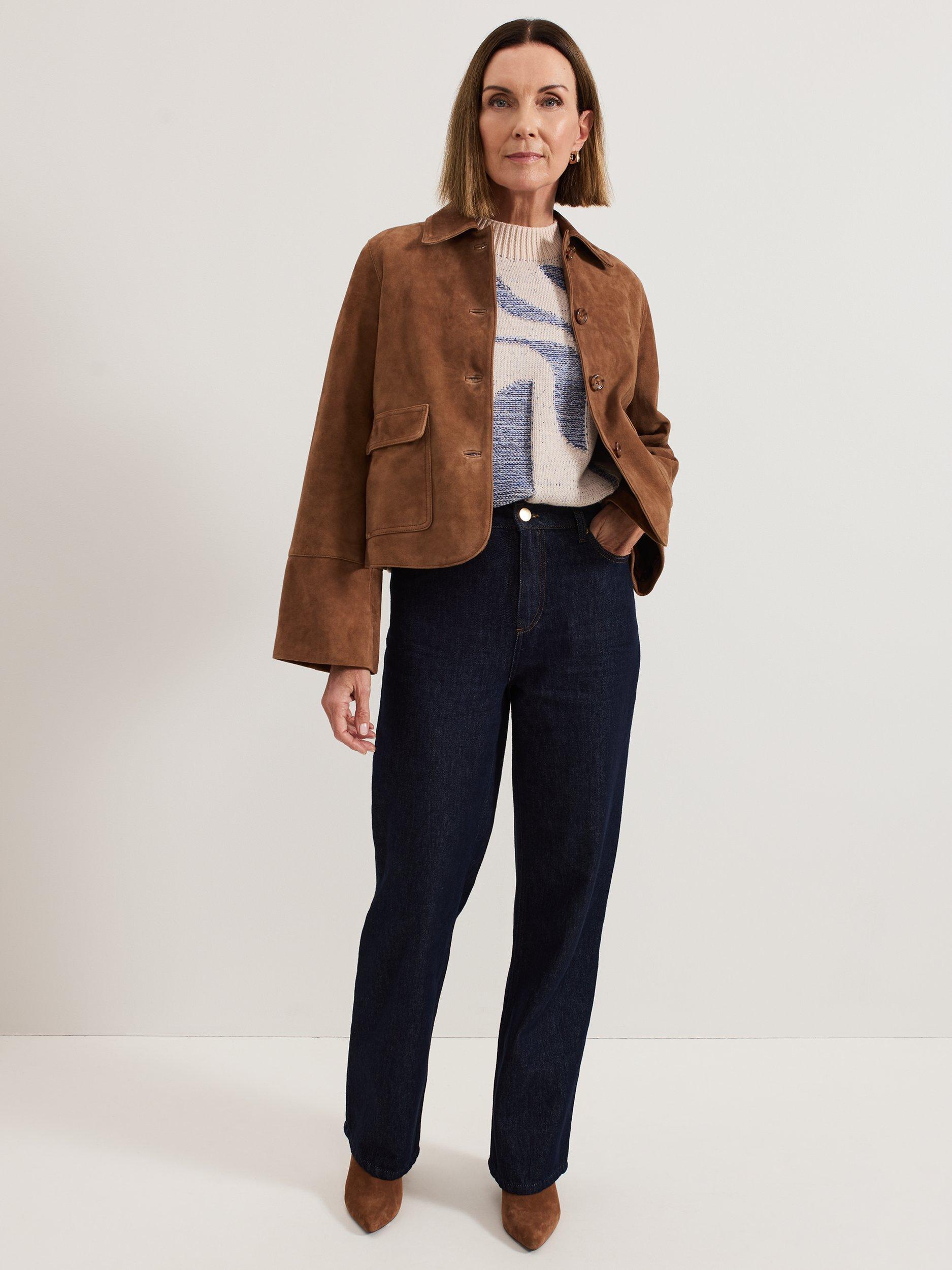 Product image 3 of 8, which shows Phase Eight Indira Suede Jacket, Tan, 6