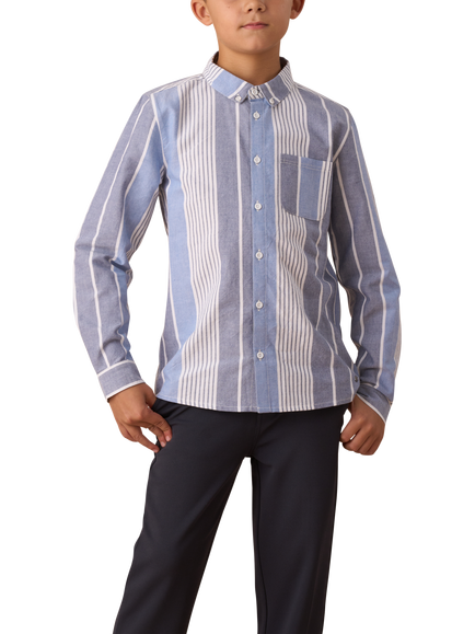 Angel & Rocket Kids' Cotton Oxford Stripe Shirt, Blue, Blue