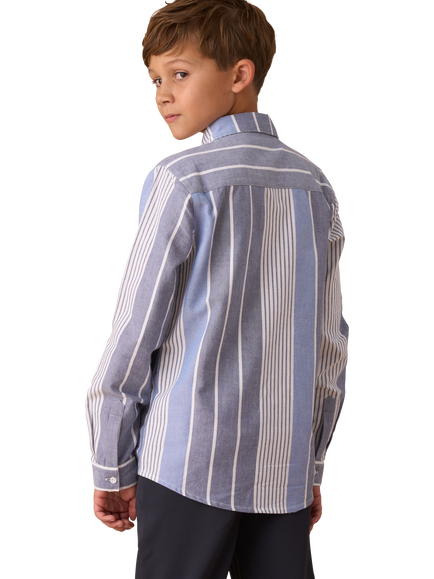 Angel & Rocket Kids' Cotton Oxford Stripe Shirt, Blue - view 2, Blue
