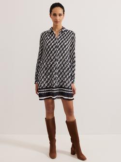 Phase Eight Eleanor Plisse Swing Dress, Navy/Ivory, Navy/Ivory