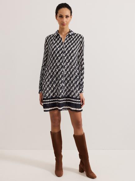 Phase Eight Eleanor Plisse Swing Dress, Navy/Ivory, Navy/Ivory