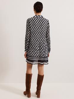 Phase Eight Eleanor Plisse Swing Dress, Navy/Ivory - view 2, Navy/Ivory