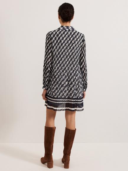Phase Eight Eleanor Plisse Swing Dress, Navy/Ivory - view 2, Navy/Ivory