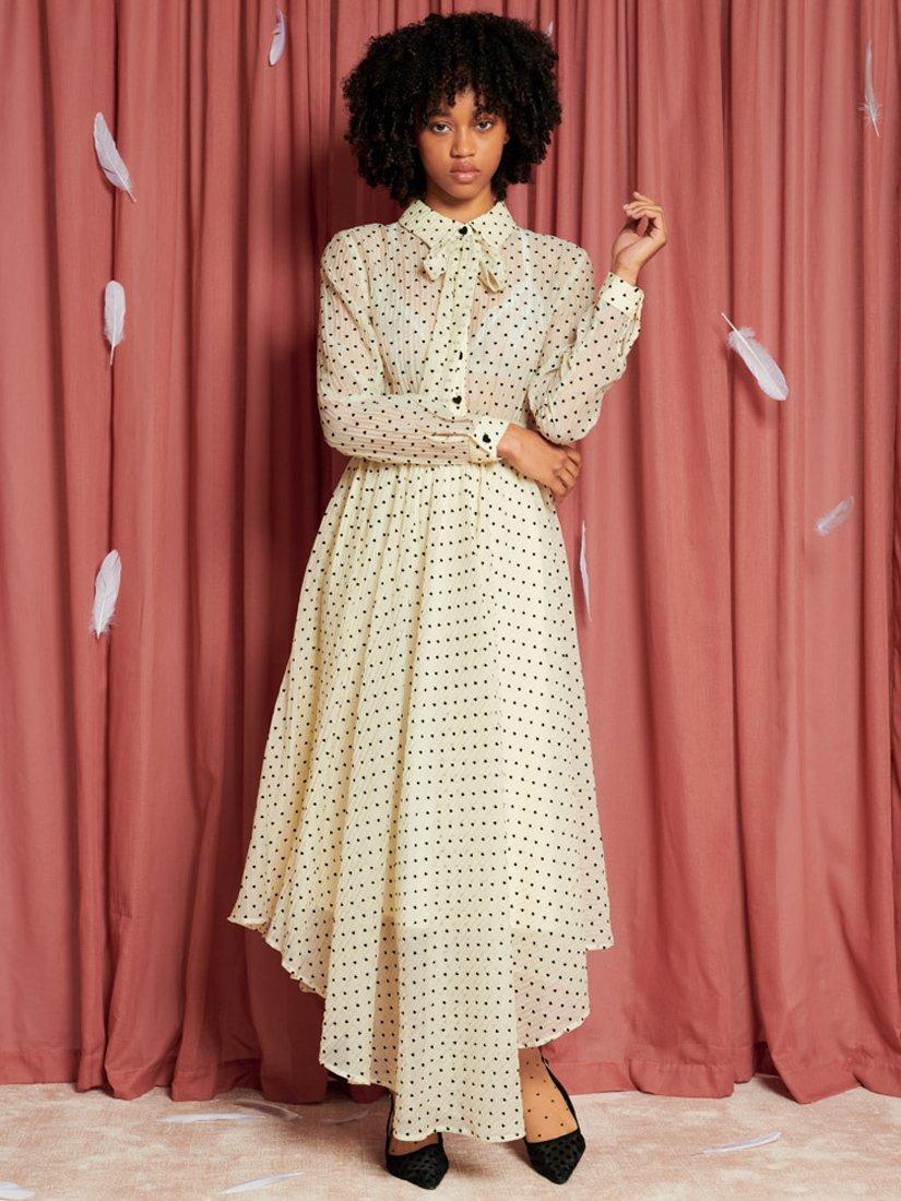 Product image 1 of 6, which shows Sister Jane Dove Hearts Sheer Textured Maxi Dress, Cream, 6