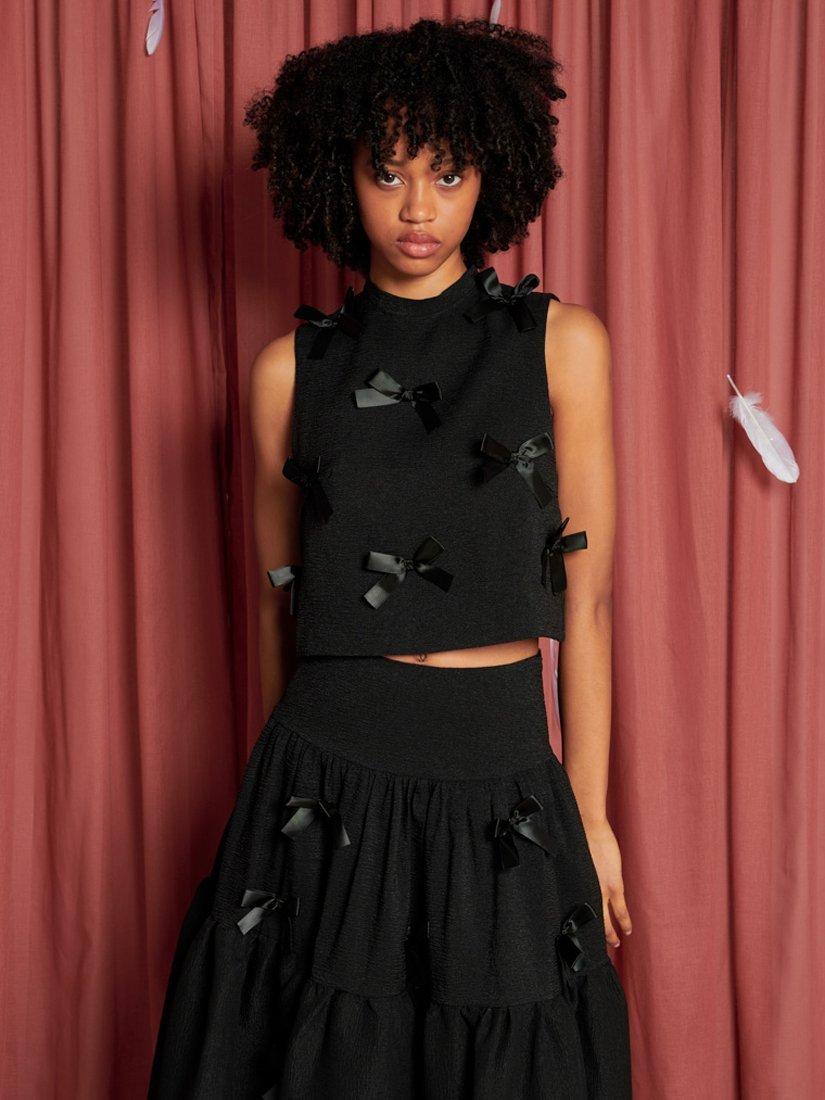Sister Jane Birdie Bow Cropped Top, Black