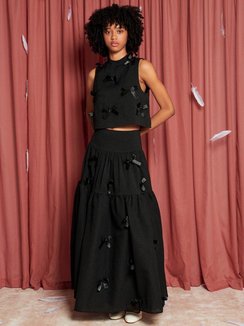 新作 英国発 Sister Jane 限定 Birdie Bow トップス クロップド Sister Jane Birdie Bow Cropped Top, Black