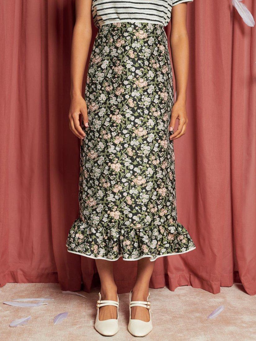 Sister Jane Graces Floral Jacquard Cotton Midi Skirt, Multi