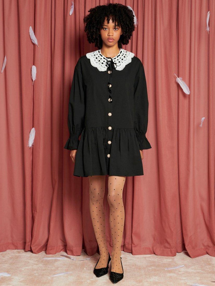 Product image 2 of 7, which shows Sister Jane Orel Crochet Neck Mini Dress, Black/White, 6