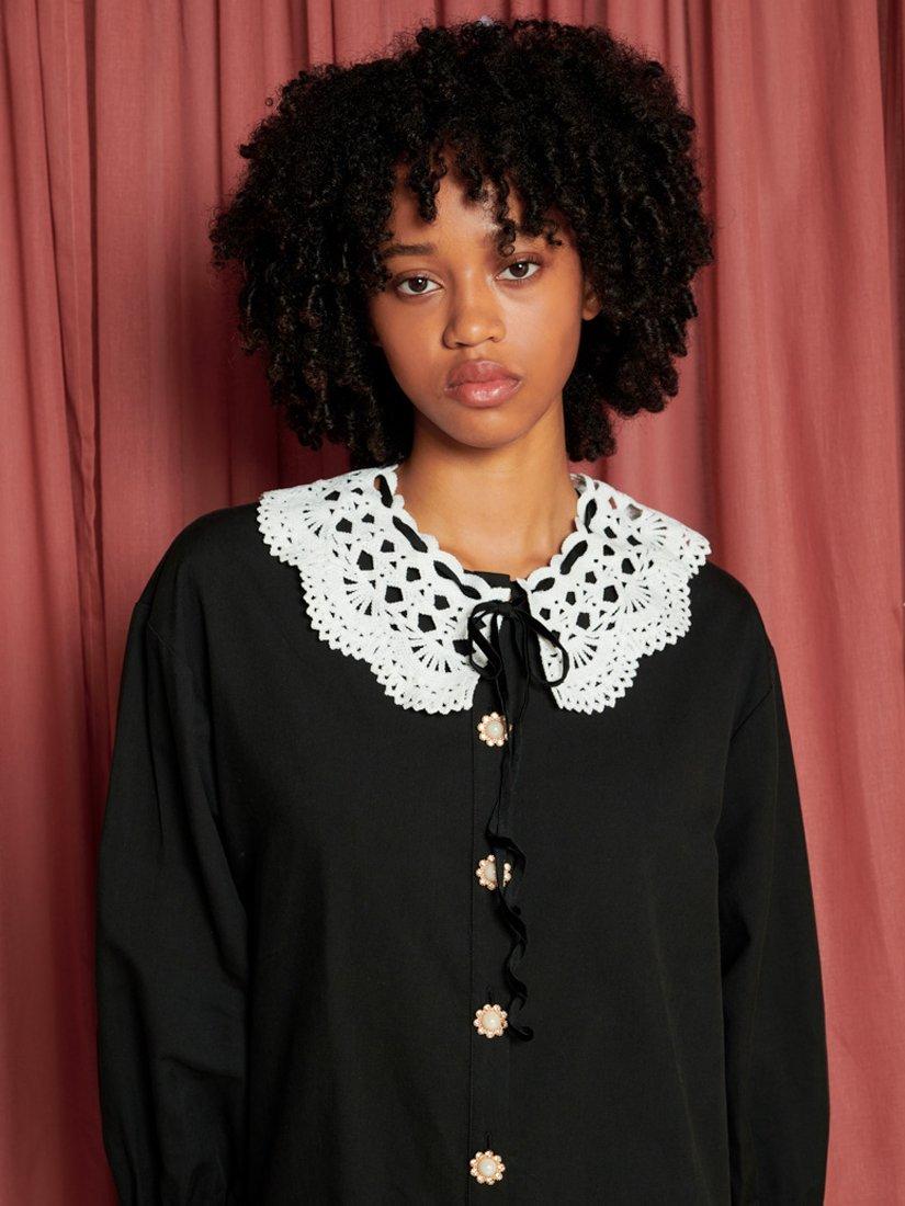 Product image 5 of 7, which shows Sister Jane Orel Crochet Neck Mini Dress, Black/White, 6