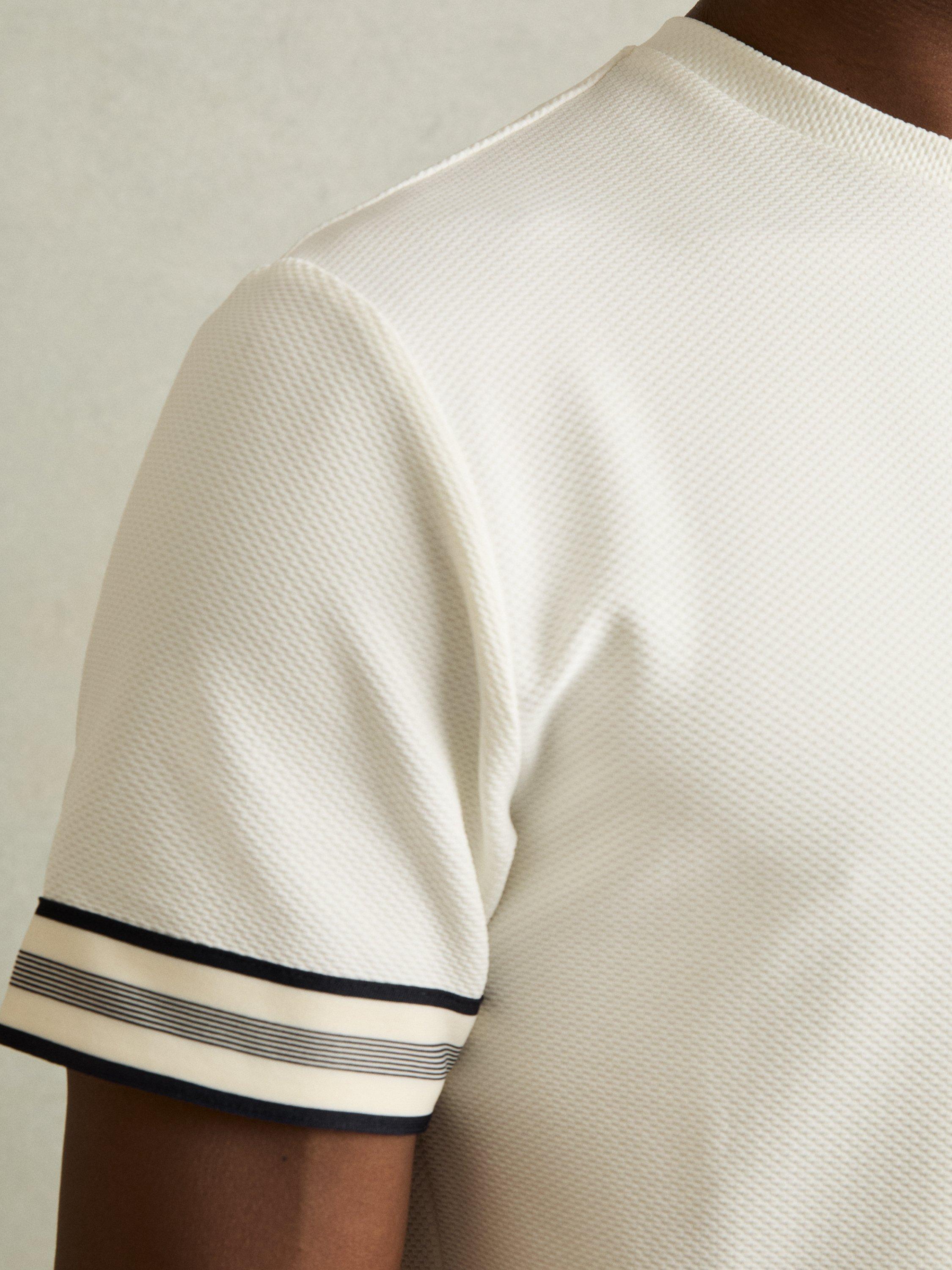 Product image 5 of 5, which shows Reiss Emmerson Tape-Cuff Textured T-Shirt, White, XS