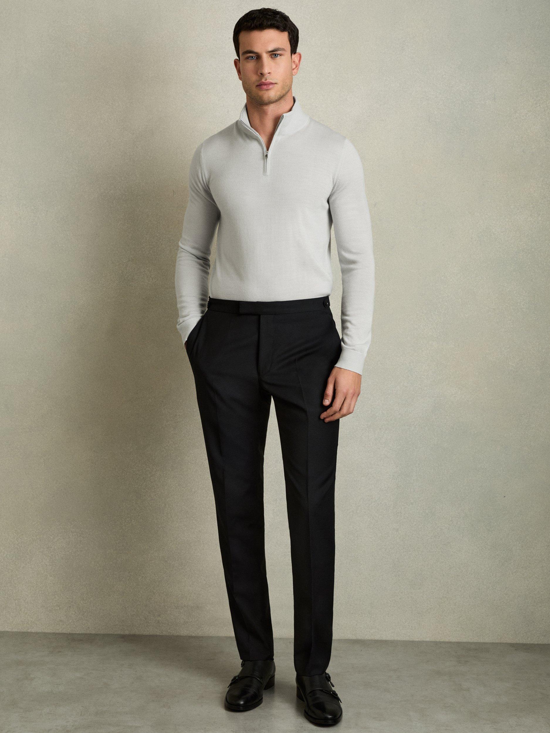 Product image 4 of 5, which shows Reiss Blackhall Merino Wool Funnel Neck Half Zip Jumper, Iced Blue, S