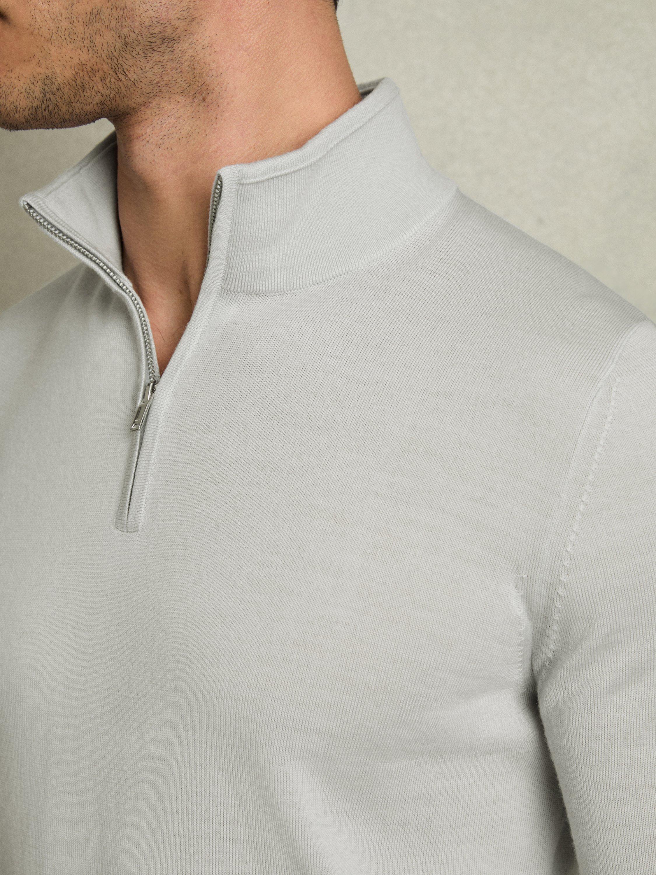 Product image 5 of 5, which shows Reiss Blackhall Merino Wool Funnel Neck Half Zip Jumper, Iced Blue, S
