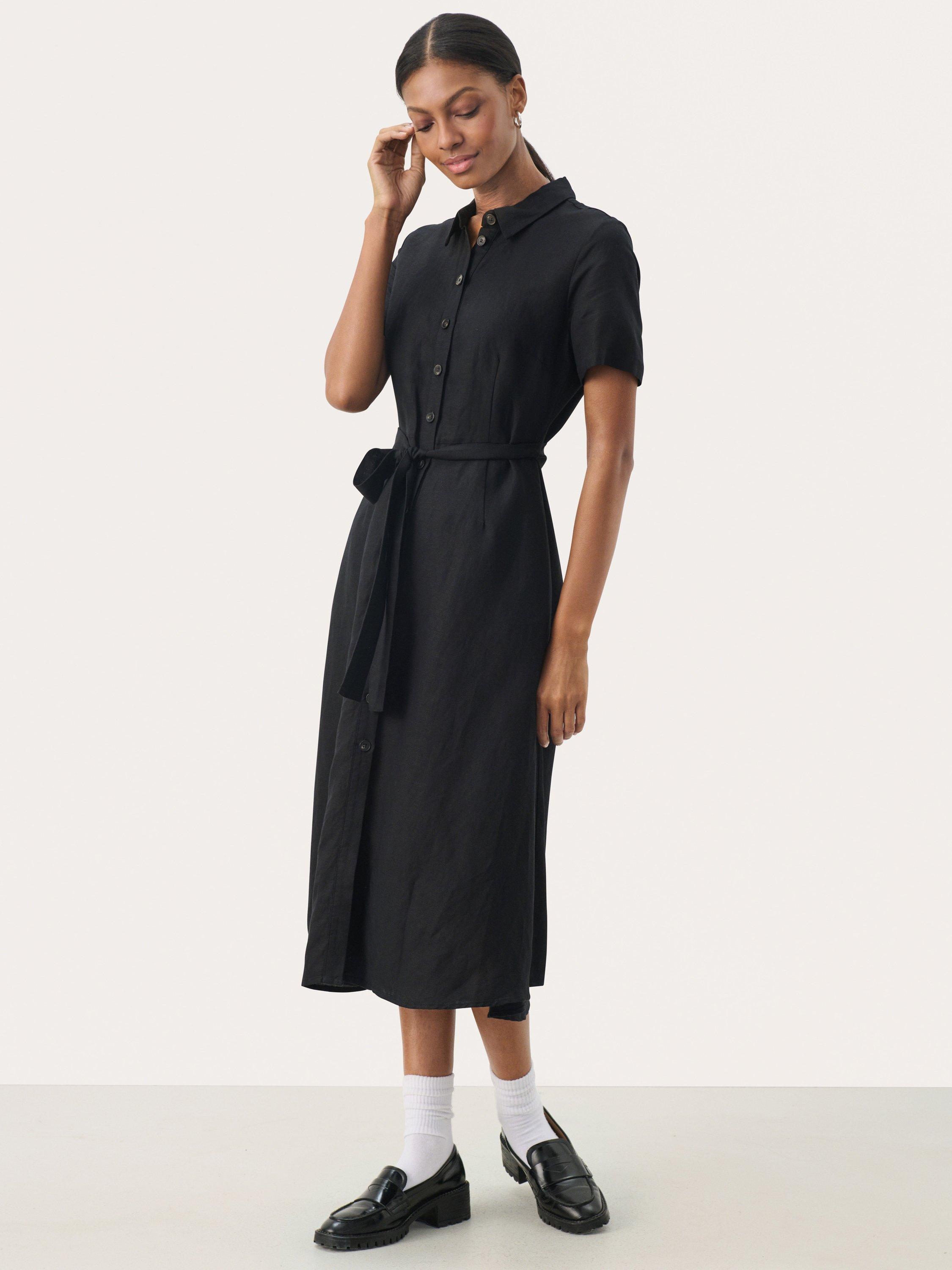 Product image 1 of 6, which shows Part Two Eflin Linen Blend Shirt Dress, Black, 8