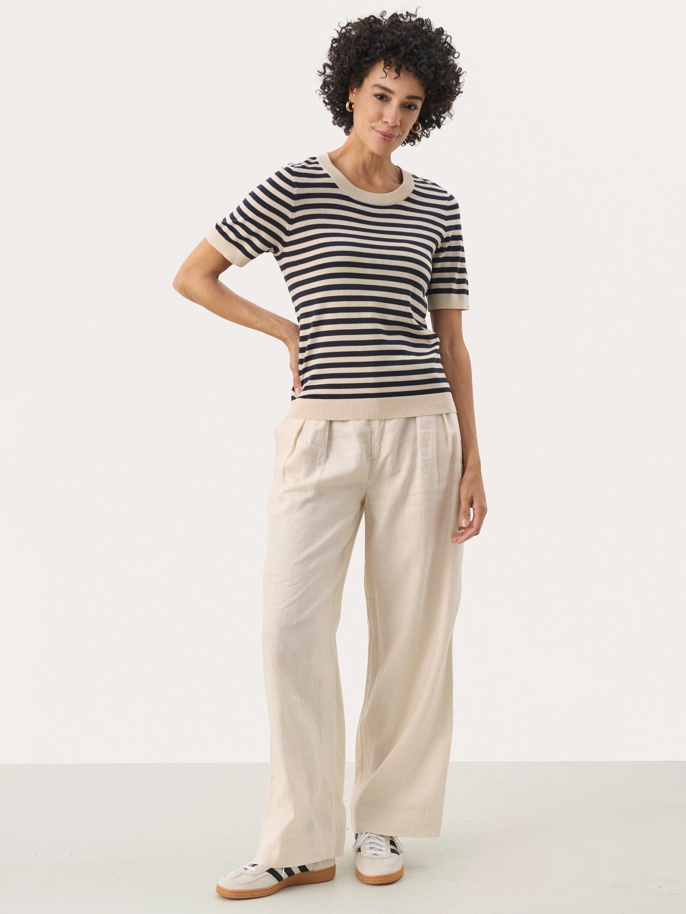 Product image 3 of 6, which shows Part Two Nattaya Stripe Short Sleeve Jumper, French Navy, XS