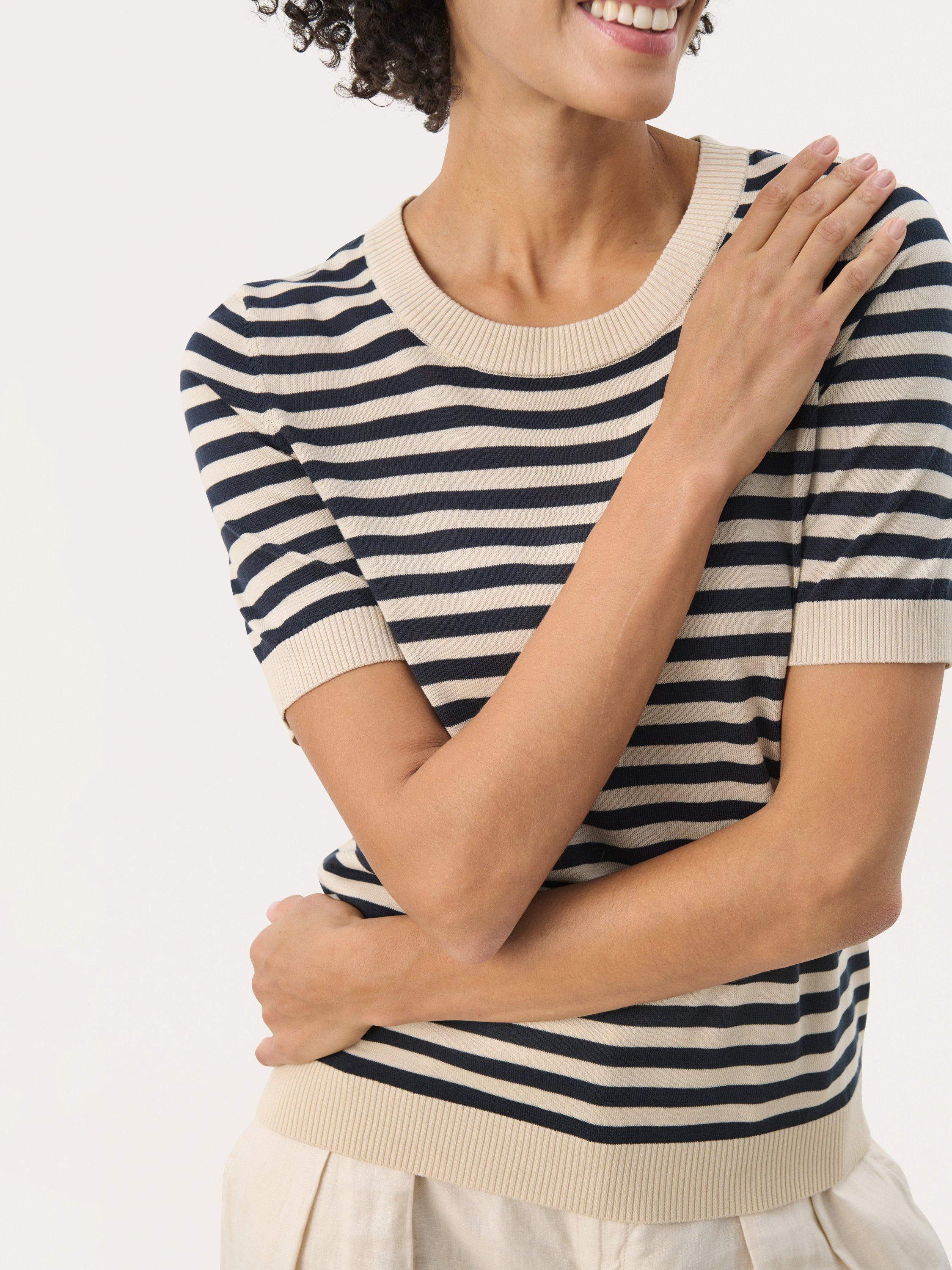 Product image 4 of 6, which shows Part Two Nattaya Stripe Short Sleeve Jumper, French Navy, XS