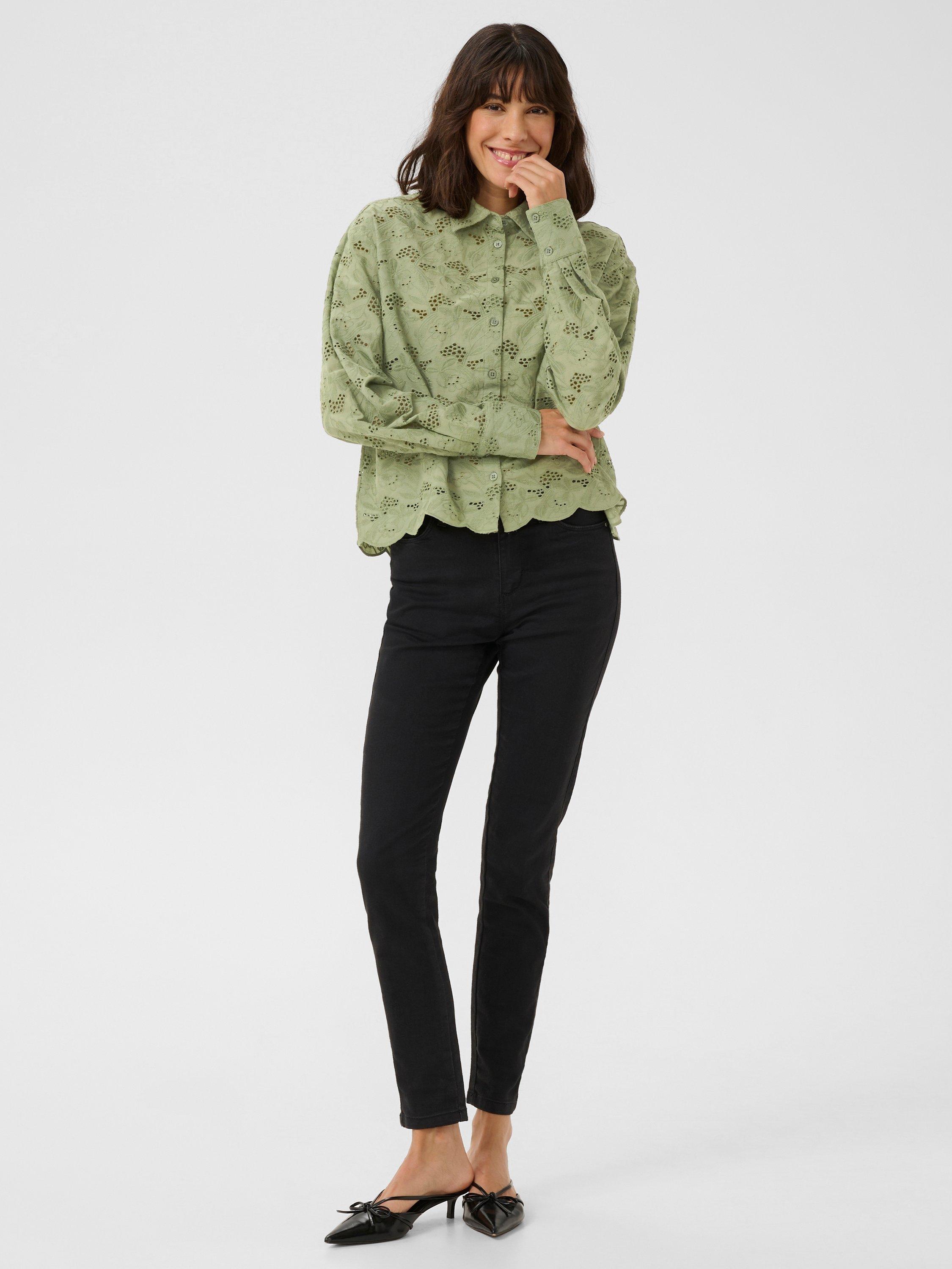 Product image 2 of 2, which shows KAFFE Tura Broderie Anglaise Shirt, Oil Green, 18