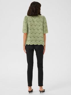 KAFFE Tura Broderie Anglaise Top, Oil Green - view 2, Oil Green