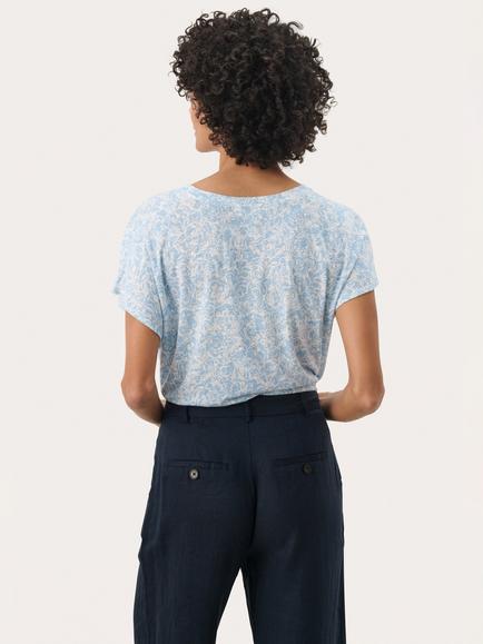 Part Two Axelines Floral Linen Rich T-Shirt, Ice Water - view 2, Ice Water