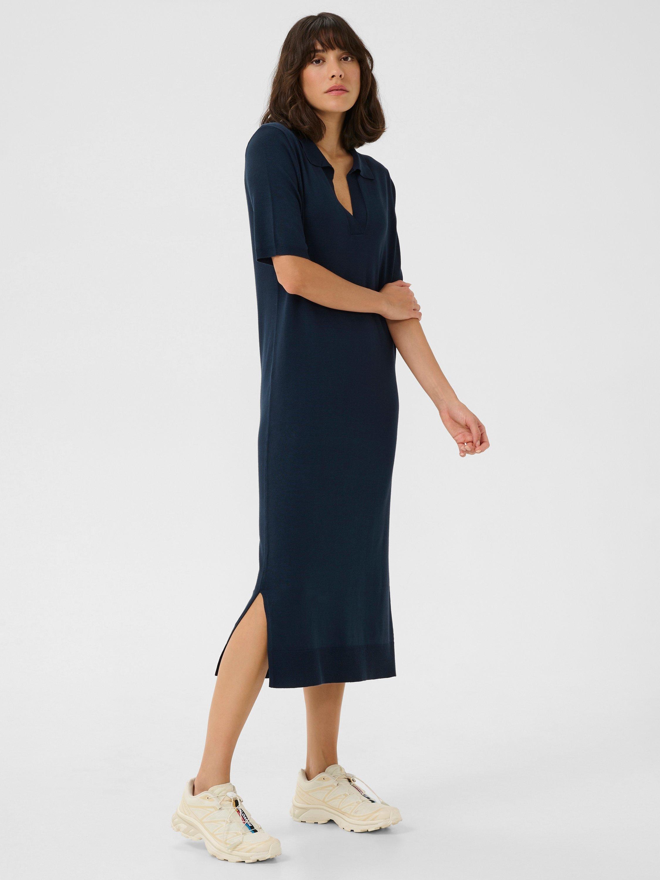 Product image 1 of 5, which shows KAFFE Lizza Polo Neck Midi Jumper Dress, Midnight Marine, XS