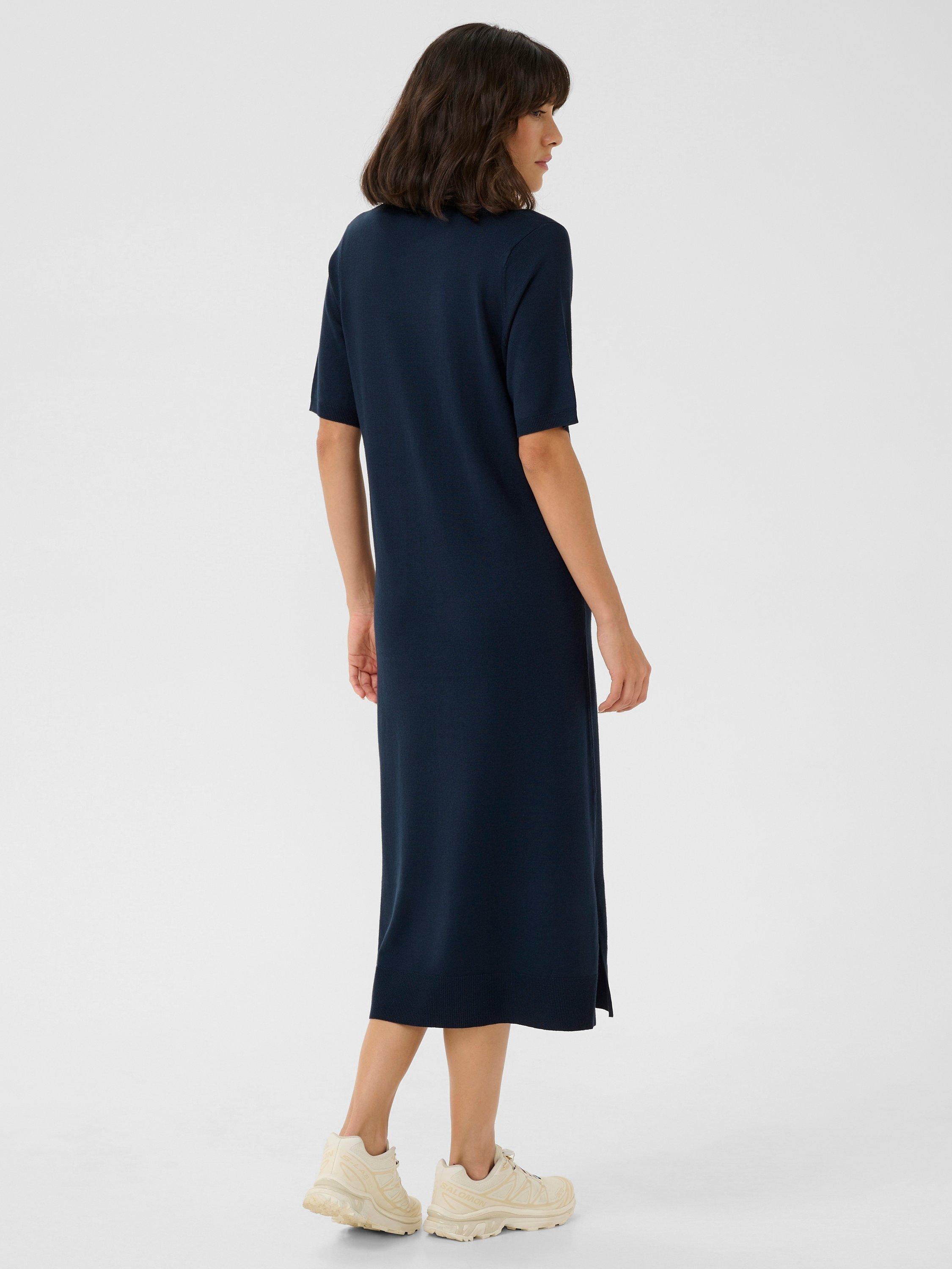 Product image 2 of 5, which shows KAFFE Lizza Polo Neck Midi Jumper Dress, Midnight Marine, XS