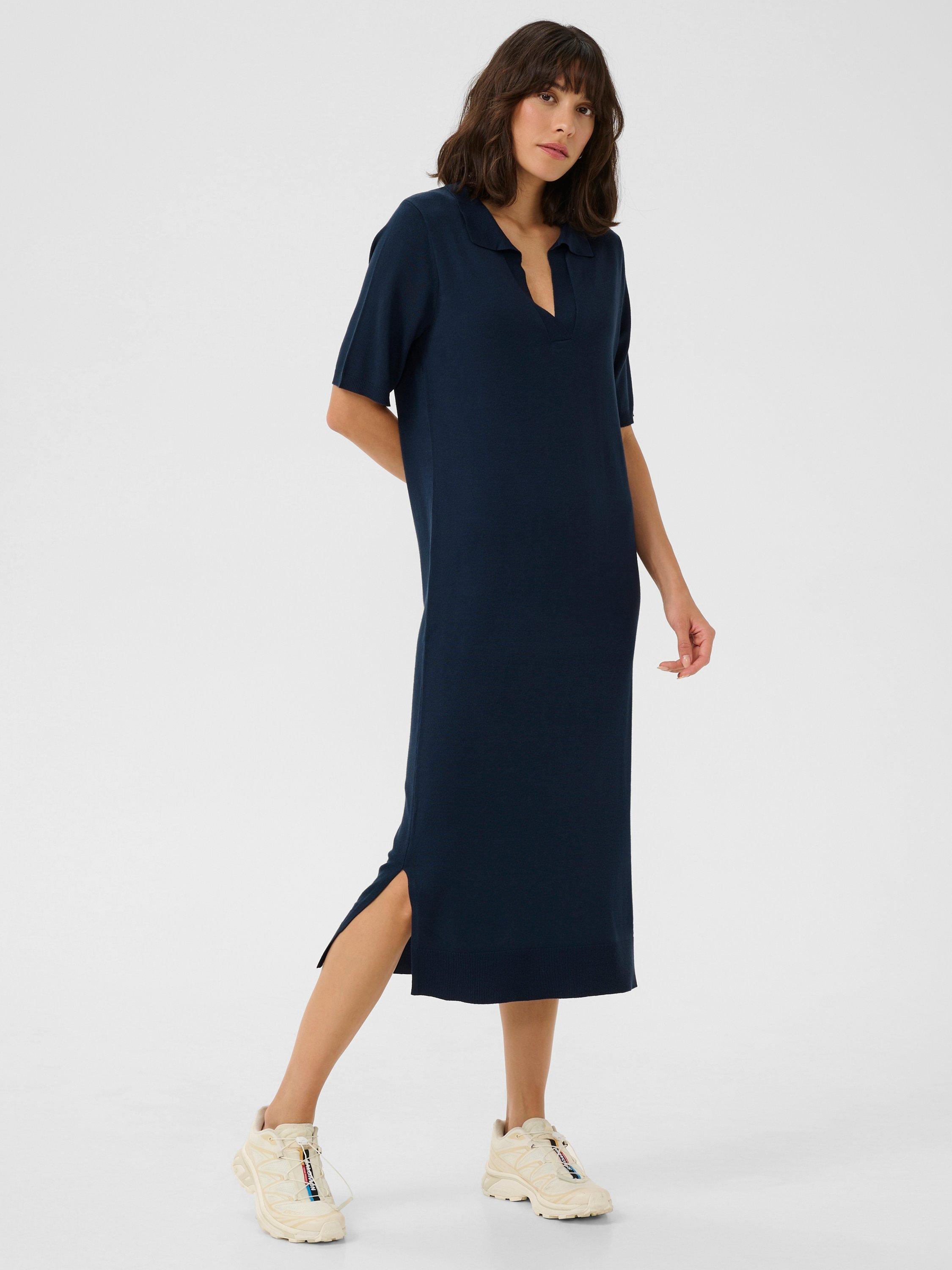 Product image 3 of 5, which shows KAFFE Lizza Polo Neck Midi Jumper Dress, Midnight Marine, XS