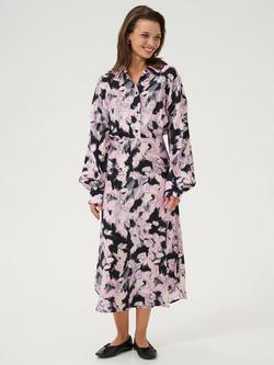 KAFFE Victoria Abstract Shirt Dress, Black/Pink, Black/Pink