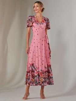 Jolie Moi Mirror Print Mesh Wrap Maxi Dress - view 2, Pink/Multi