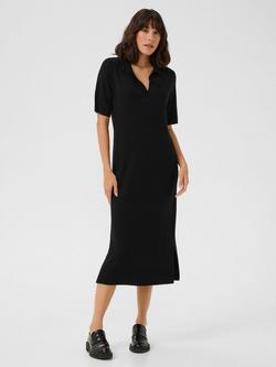KAFFE Lizza Polo Knit Dress, Black, Black