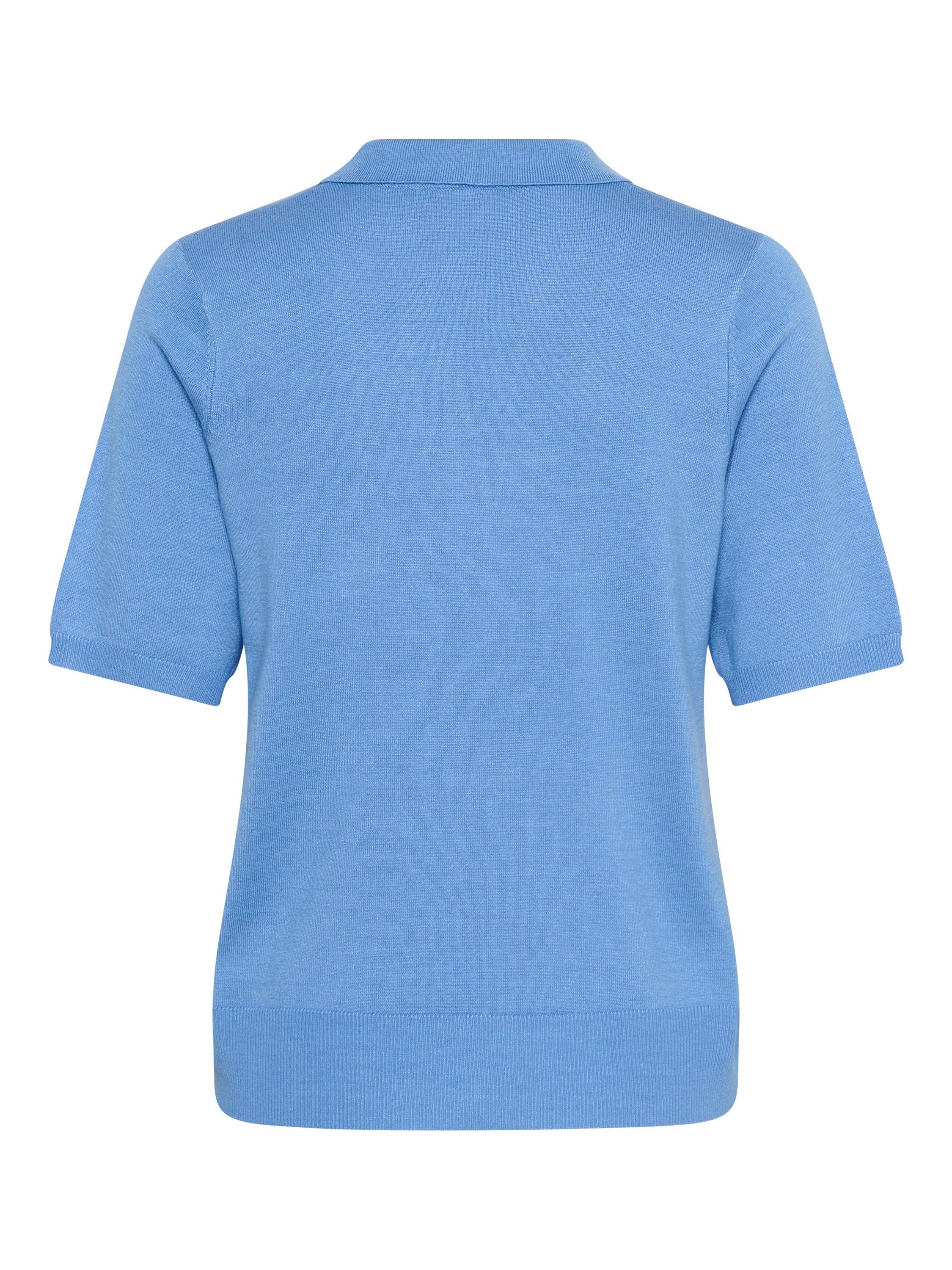 Product image 5 of 5, which shows KAFFE Lizza Rib Knit Polo Neck Short Sleeve Jumper, Ultramarine, XS