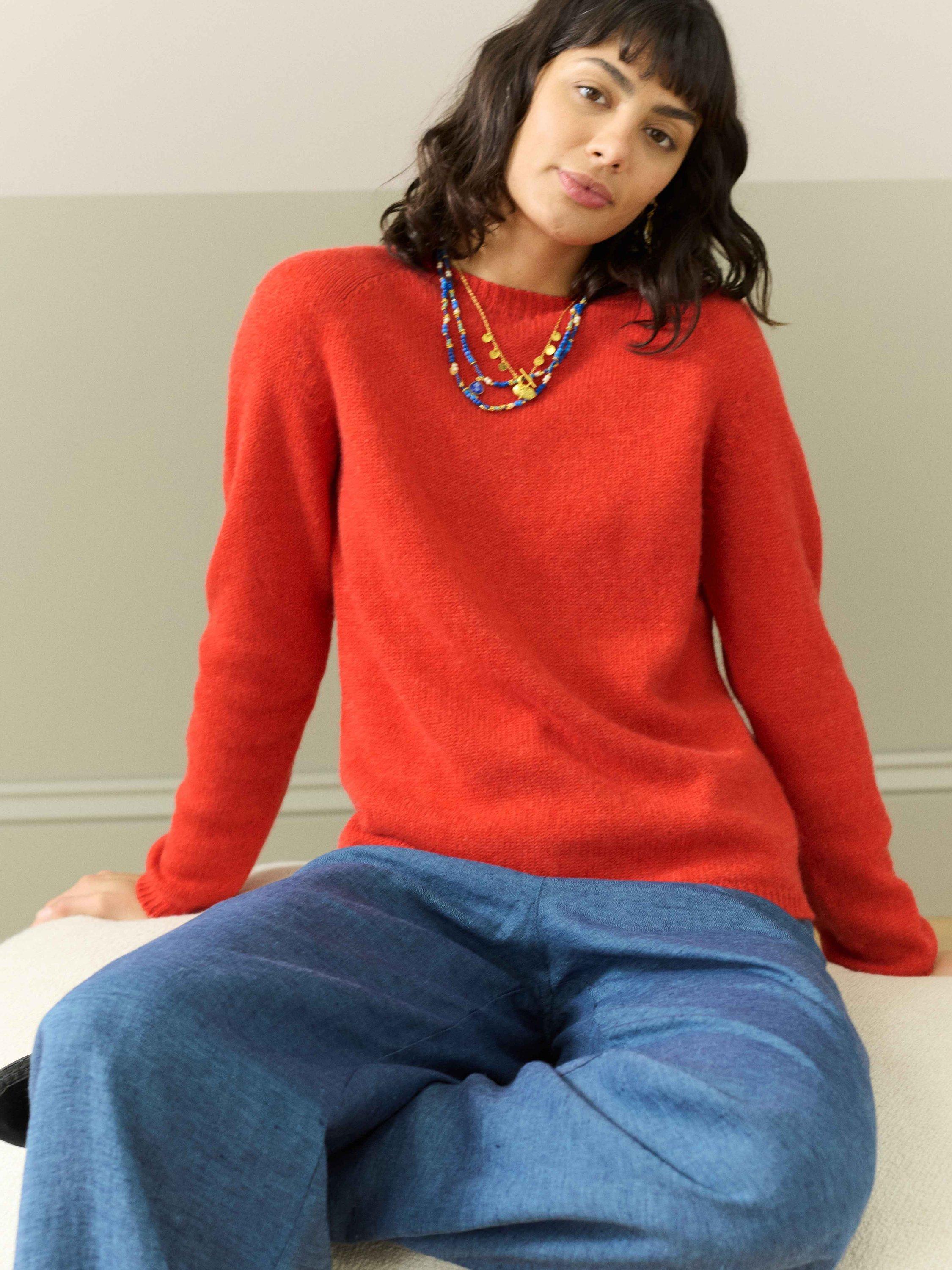 Brora Round Neck Pure Cashmere Jumper, Clementine