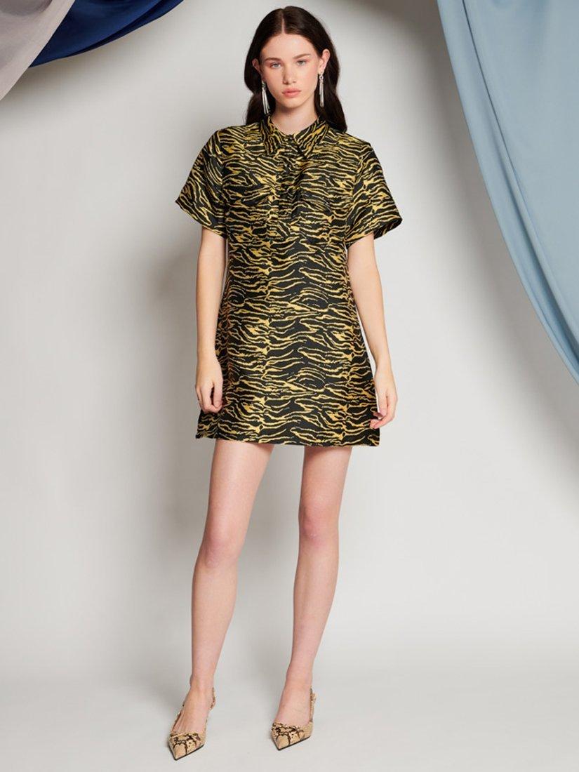 Product image 2 of 6, which shows GHOSPELL Bonnie Zebra Mini Dress, Yellow Leo, 6