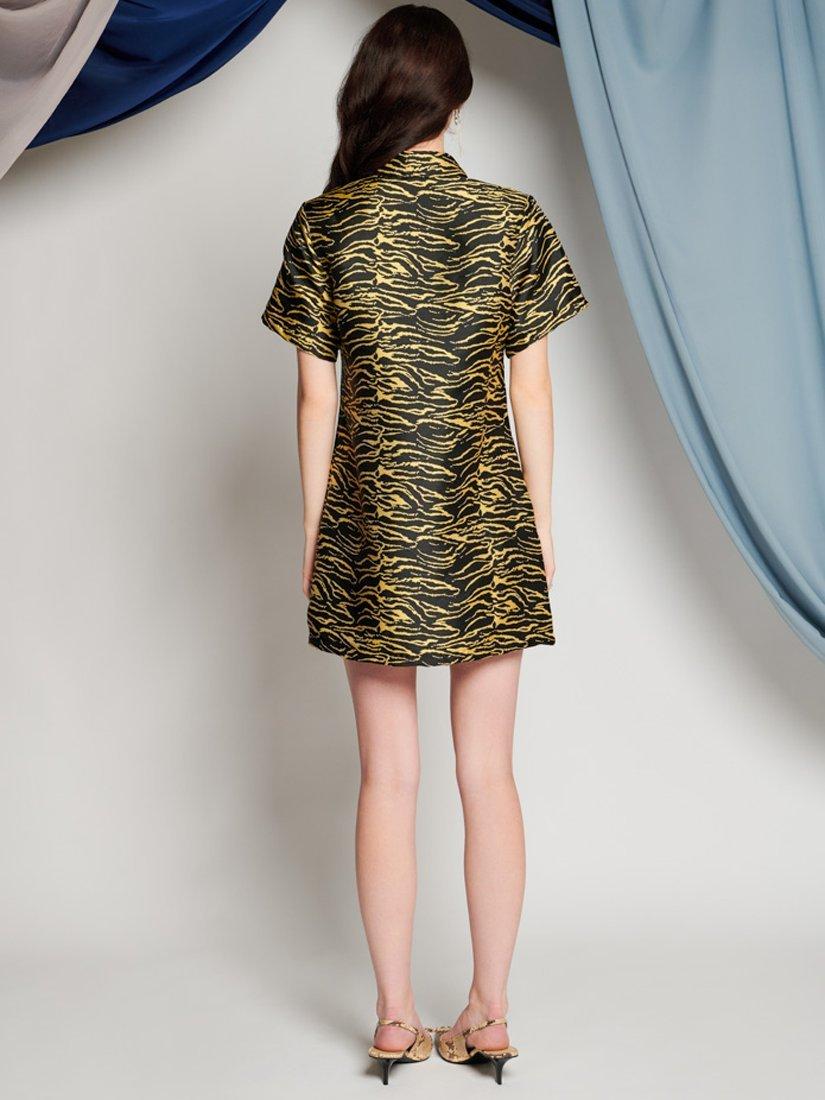 Product image 4 of 6, which shows GHOSPELL Bonnie Zebra Mini Dress, Yellow Leo, 6