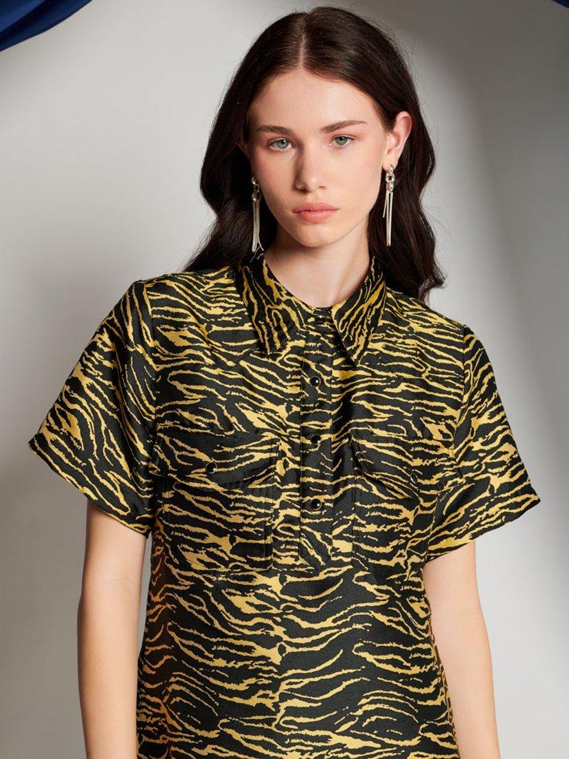Product image 5 of 6, which shows GHOSPELL Bonnie Zebra Mini Dress, Yellow Leo, 6