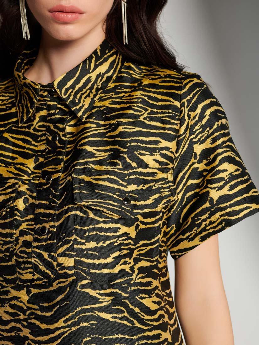 Product image 6 of 6, which shows GHOSPELL Bonnie Zebra Mini Dress, Yellow Leo, 6