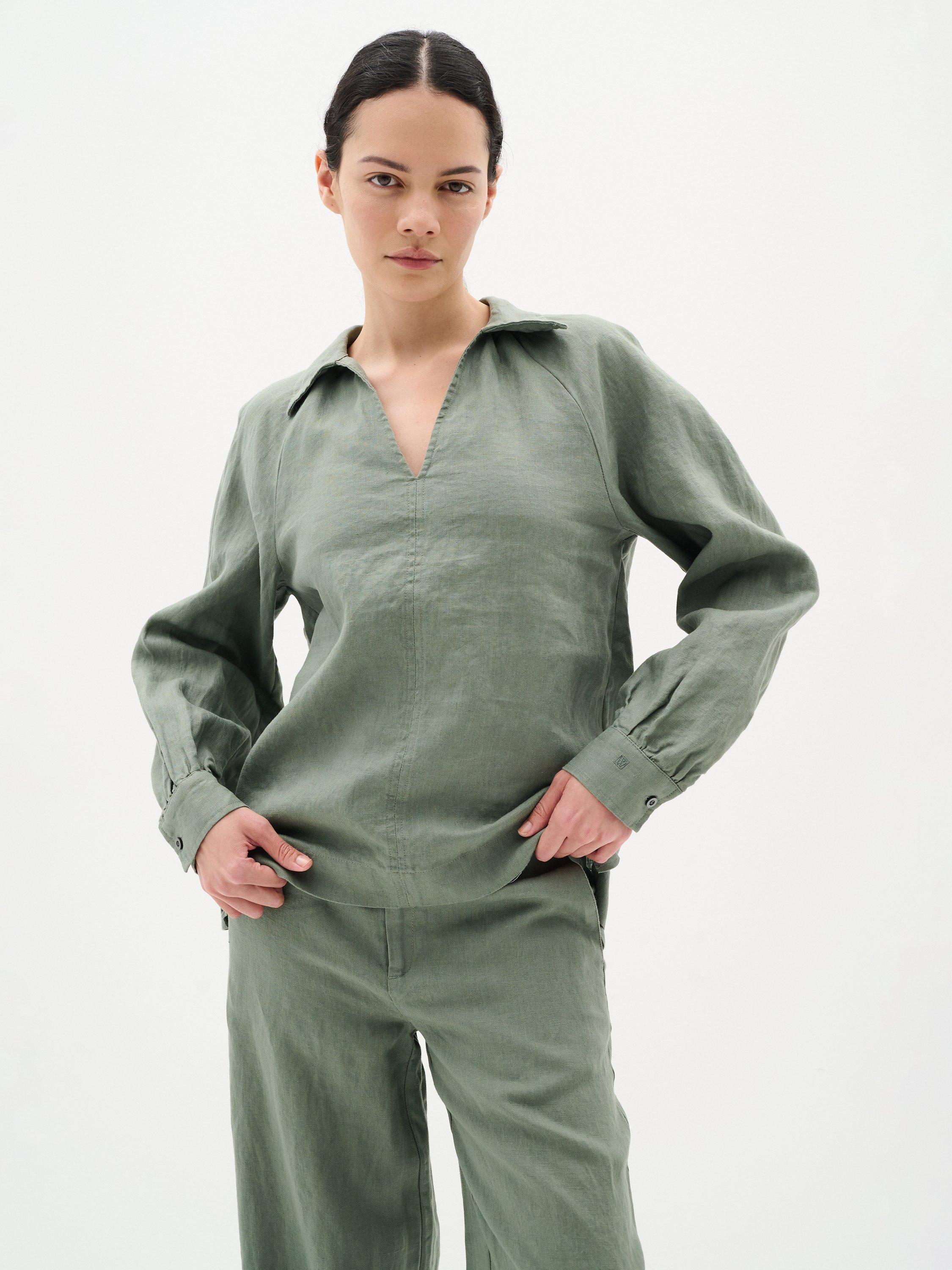 Product image 1 of 6, which shows InWear Solina Pure Linen Top, Agave Green, 8