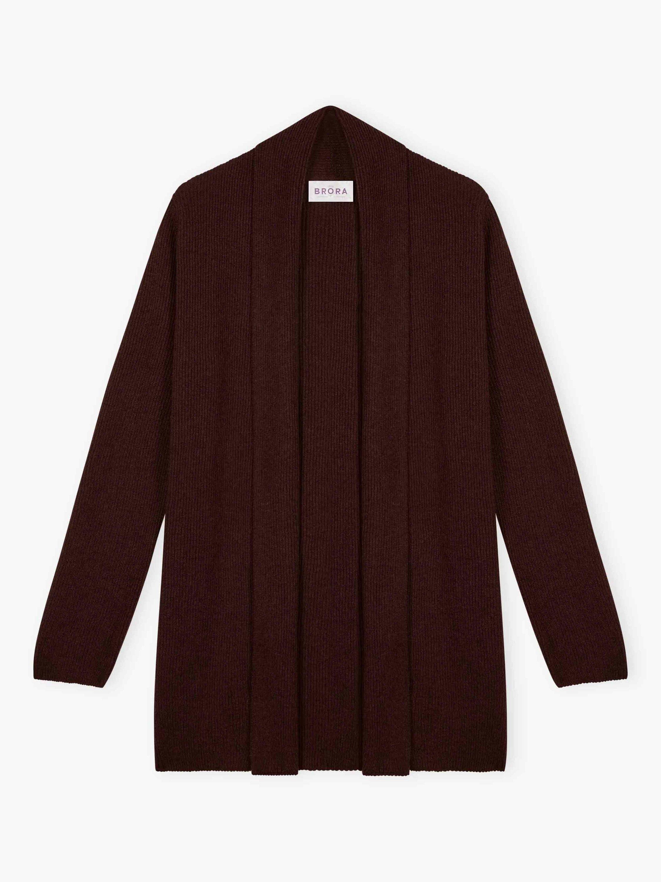 Product image 5 of 5, which shows Brora Ribbed Shawl Neck Pure Cashmere Cardigan, Malt, 8-10