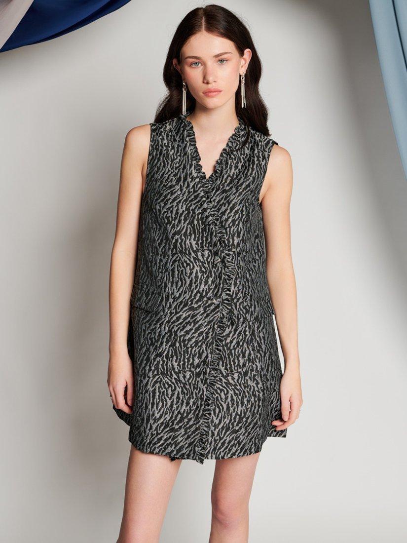 Product image 1 of 6, which shows GHOSPELL Jocelyn Wrap Mini Dress, Black Zebra, 6