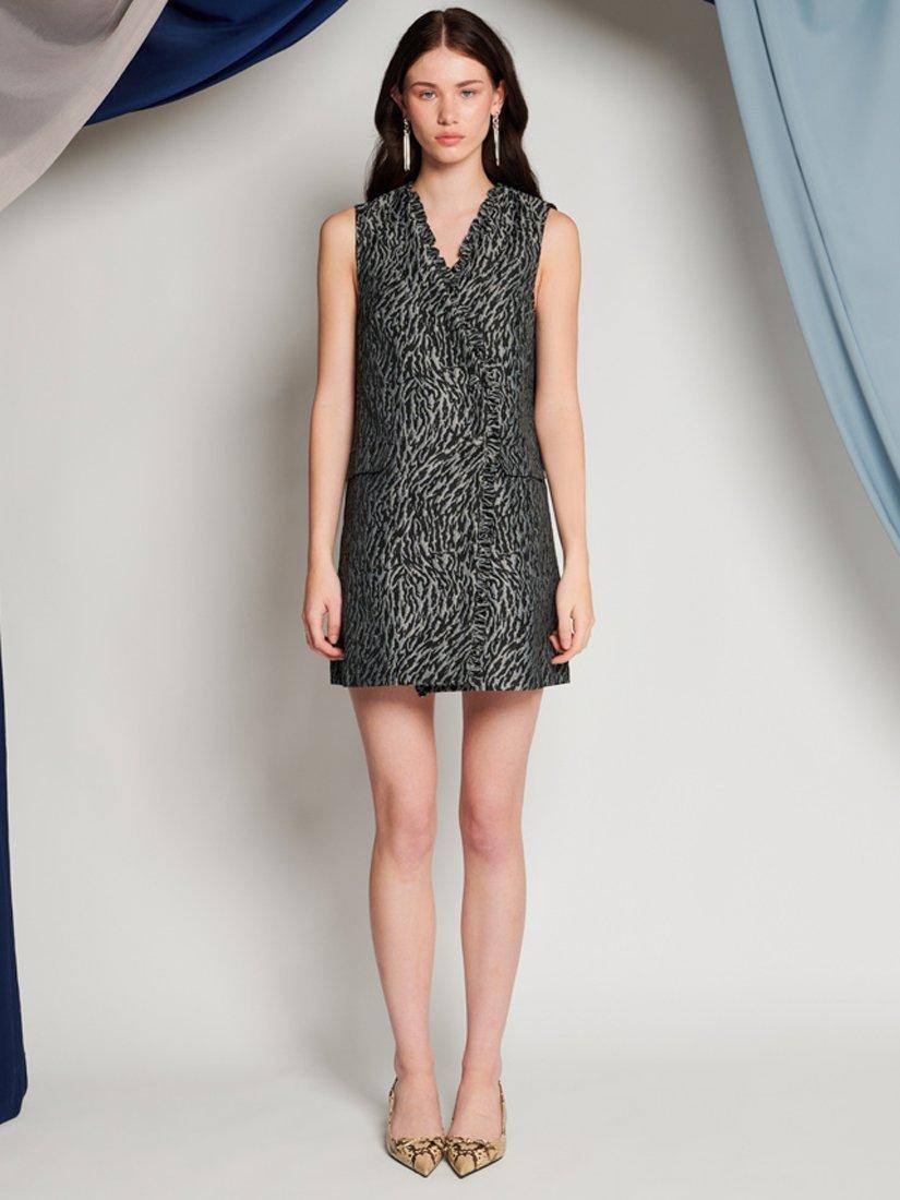 Product image 2 of 6, which shows GHOSPELL Jocelyn Wrap Mini Dress, Black Zebra, 6