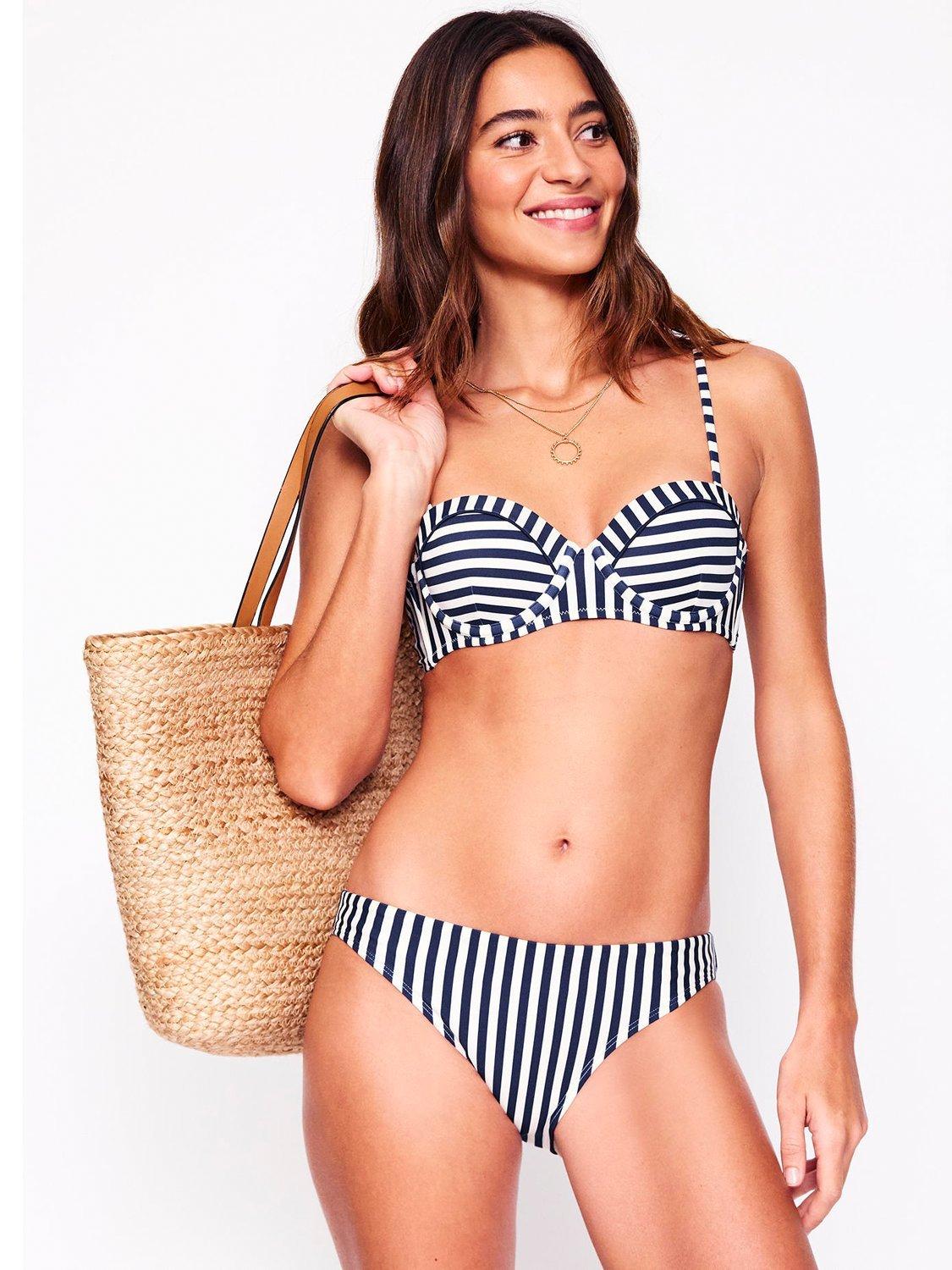 Product image 4 of 6, which shows Boden Classic Stripe Bikini Bottoms, Navy/Ivory, 8