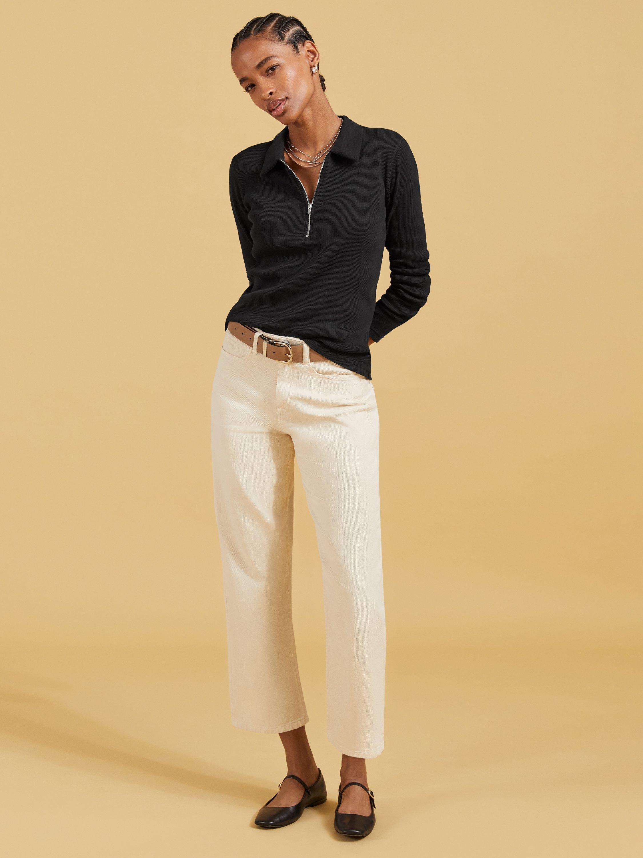 Product image 2 of 4, which shows Baukjen Zip Collar Pure Organic Cotton Top, Caviar Black, 6