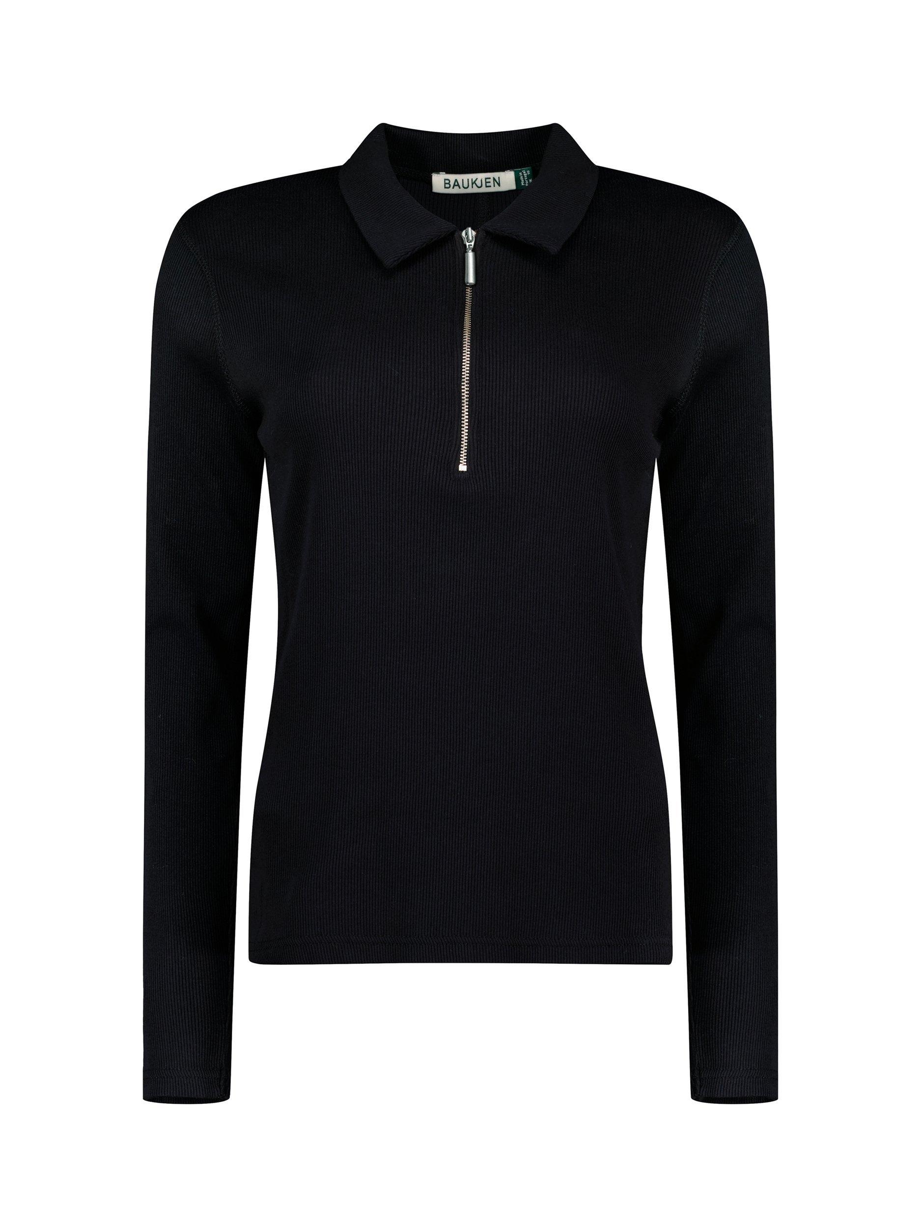 Product image 4 of 4, which shows Baukjen Zip Collar Pure Organic Cotton Top, Caviar Black, 6