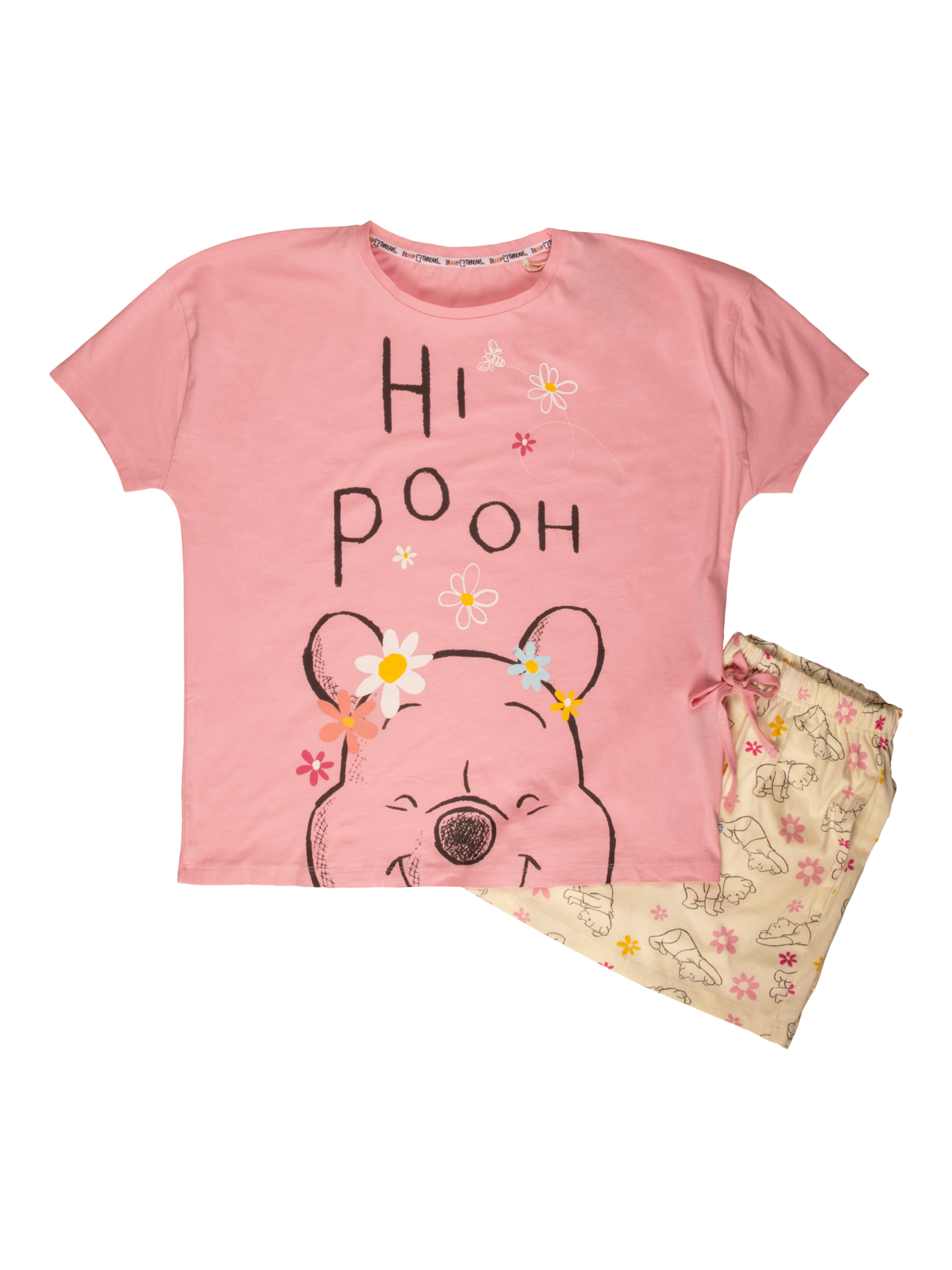 Product image 1 of 3, which shows Brand Threads Winnie The Pooh Shortie Pyjama Set, Pink, XS