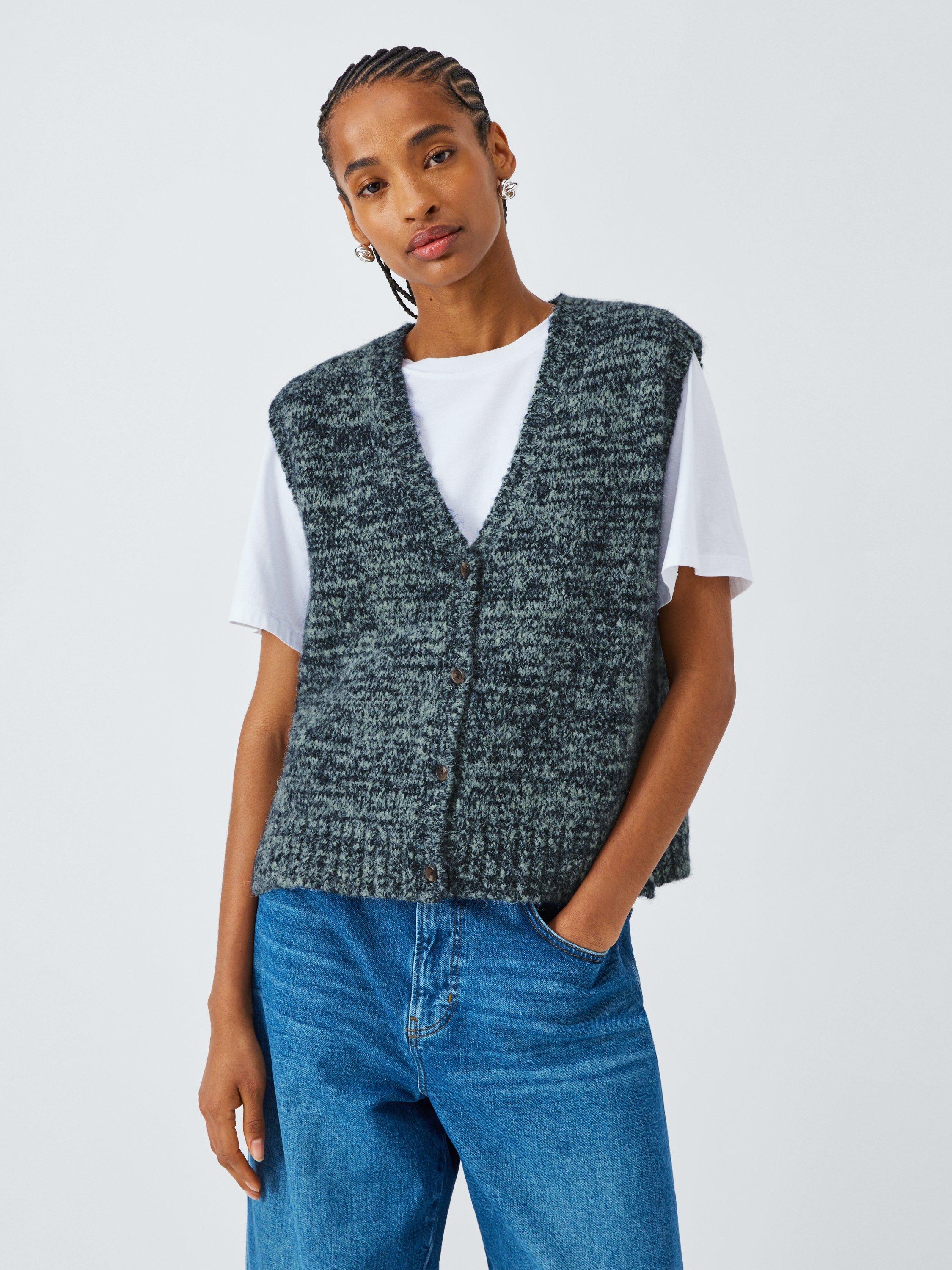 Product image 1 of 7, which shows AND/OR Becca Melange Knit Vest Top, Blue Multi, XS
