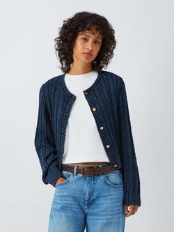 AND/OR Cable Knit Cropped Cardigan, Washed Blue, Washed Blue