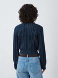 AND/OR Cable Knit Cropped Cardigan, Washed Blue