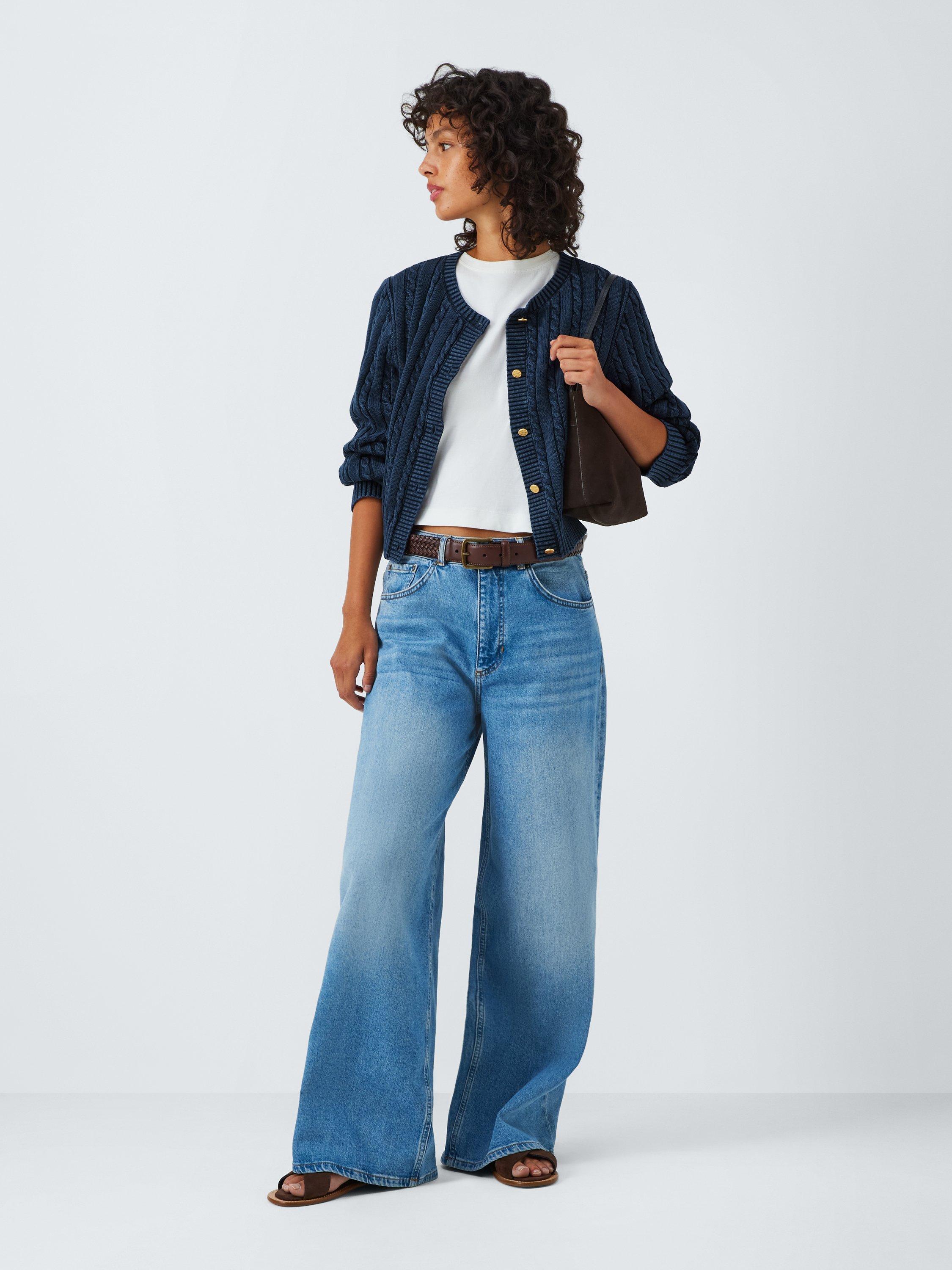 Product image 3 of 6, which shows AND/OR Cable Knit Cropped Cardigan, Washed Blue, XS