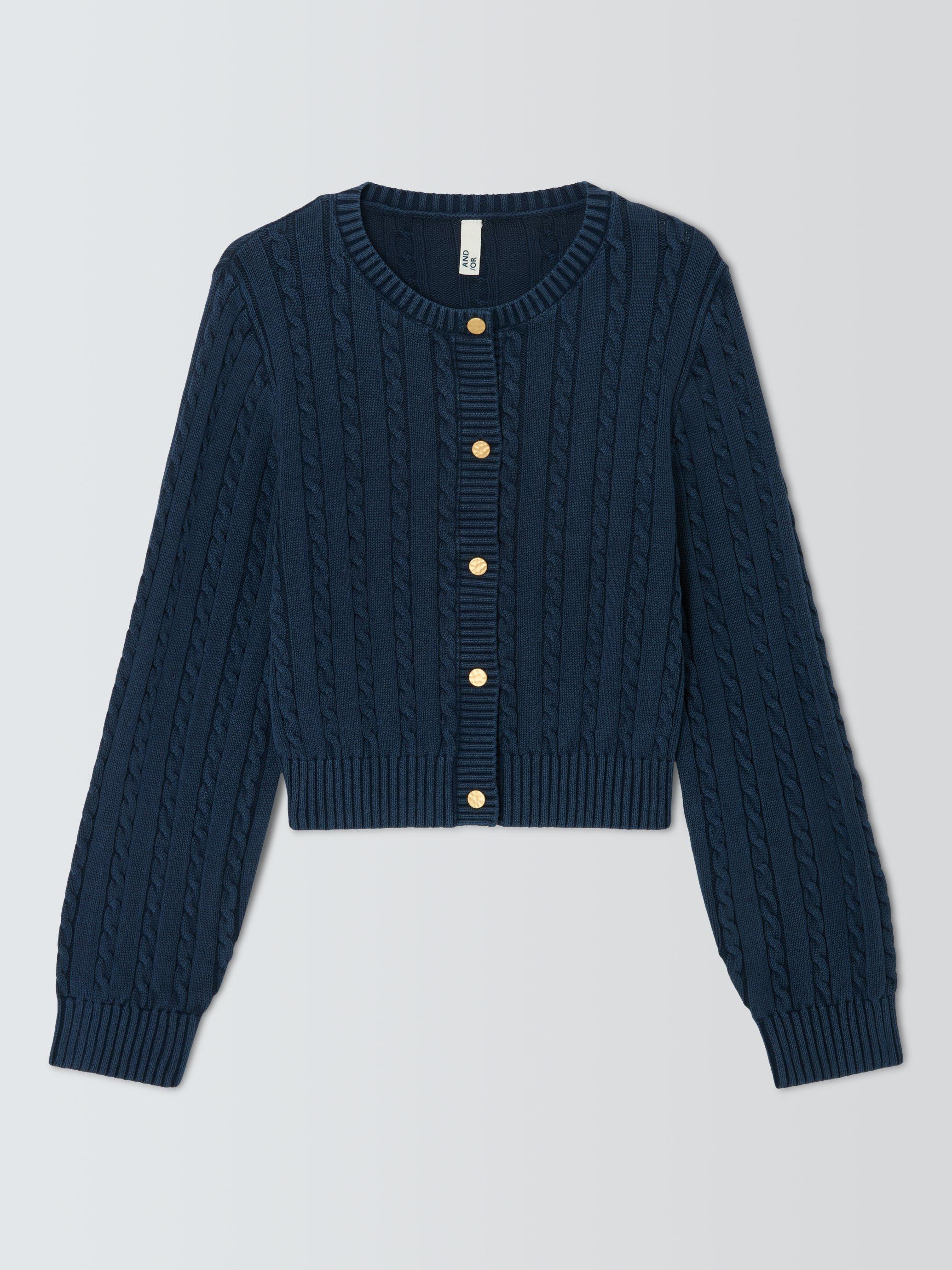 Product image 4 of 6, which shows AND/OR Cable Knit Cropped Cardigan, Washed Blue, XS