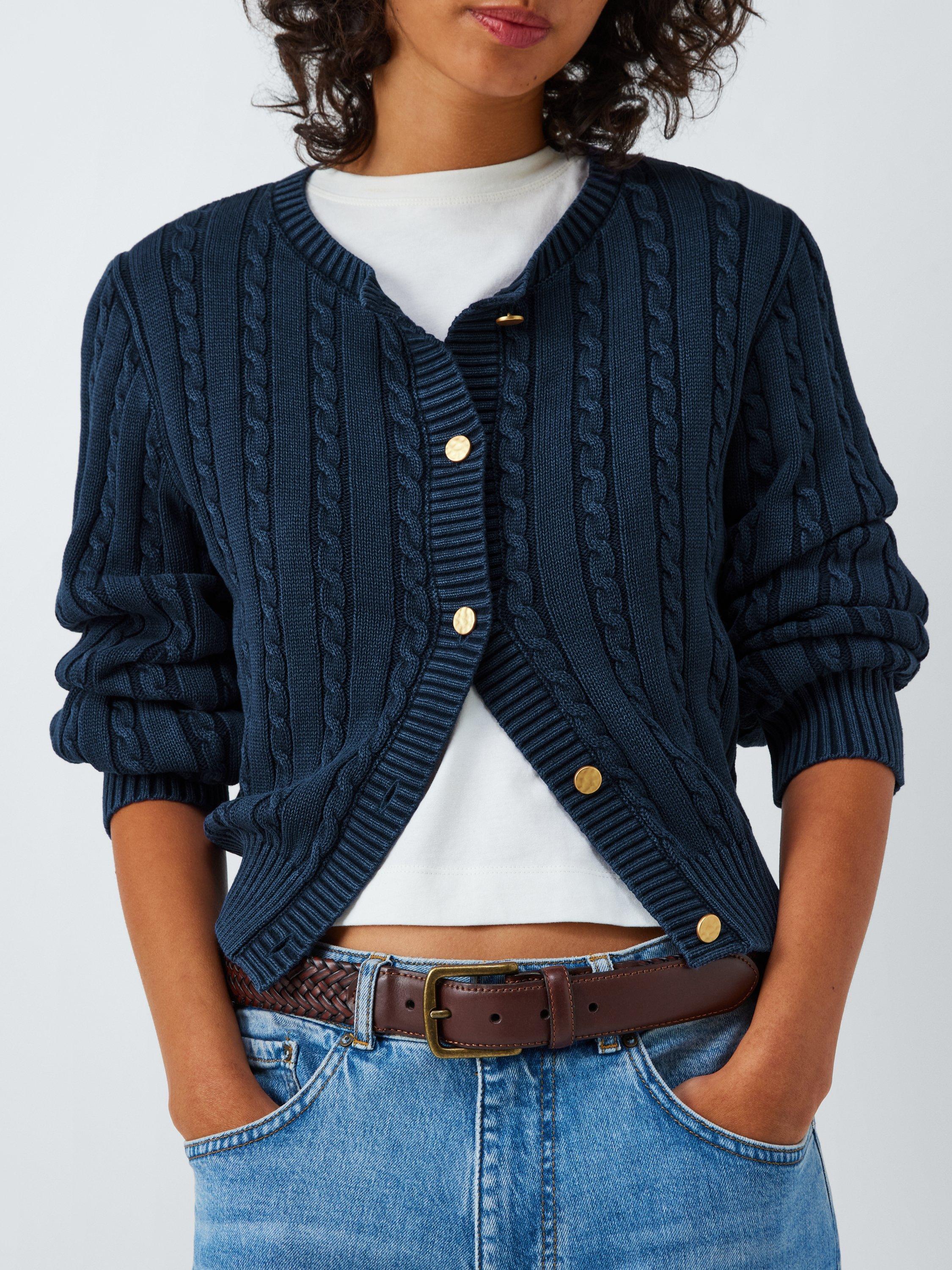 Product image 6 of 6, which shows AND/OR Cable Knit Cropped Cardigan, Washed Blue, XS