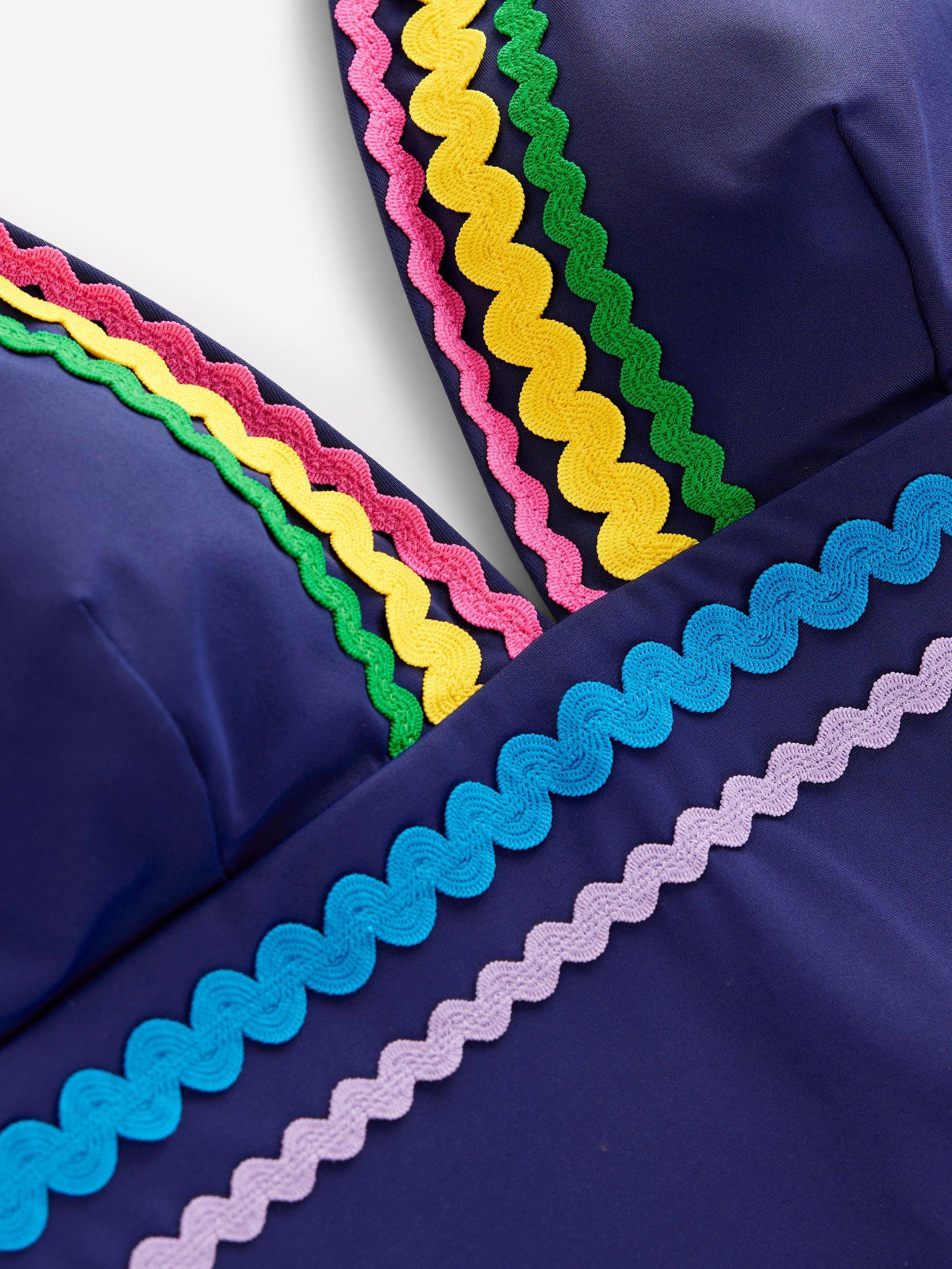 Product image 6 of 6, which shows Boden Porto Ric Rac V-Neck Swimsuit, Navy, 8